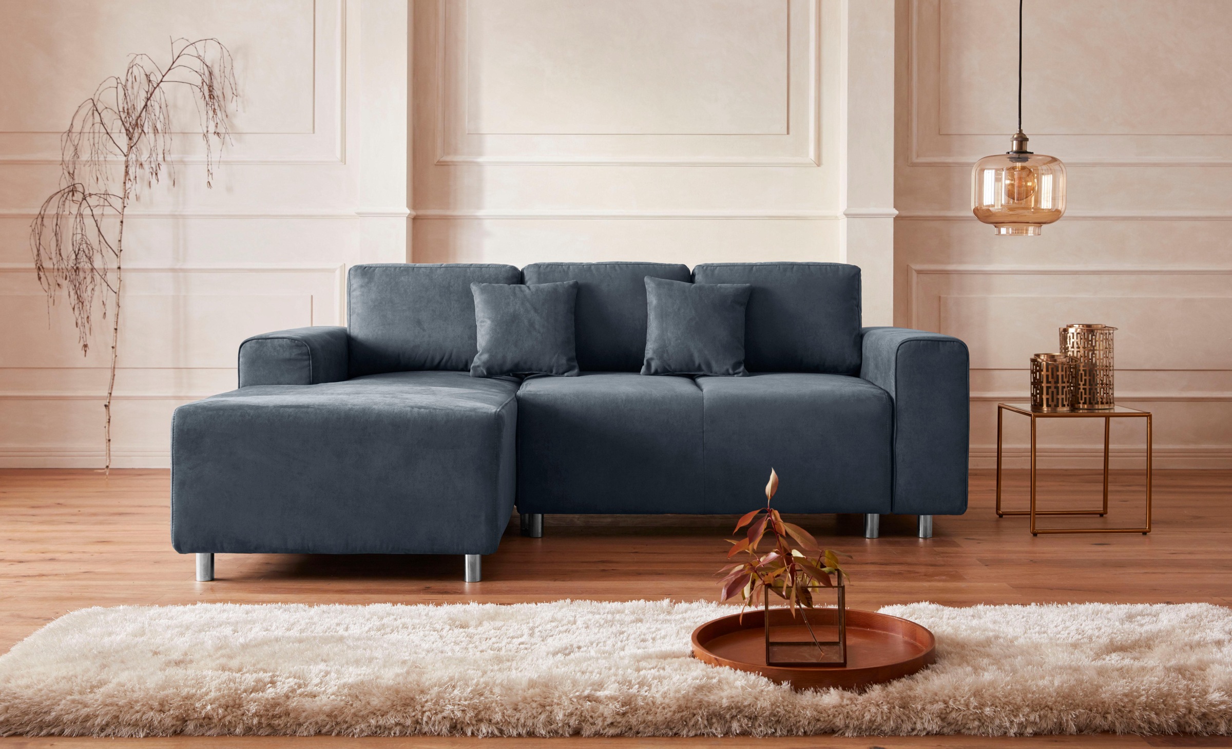 Home affaire Ecksofa »Györ«, L-Form, wahlweise mit Bettfunktion und Bettkasten incl. 2 Zierkissen