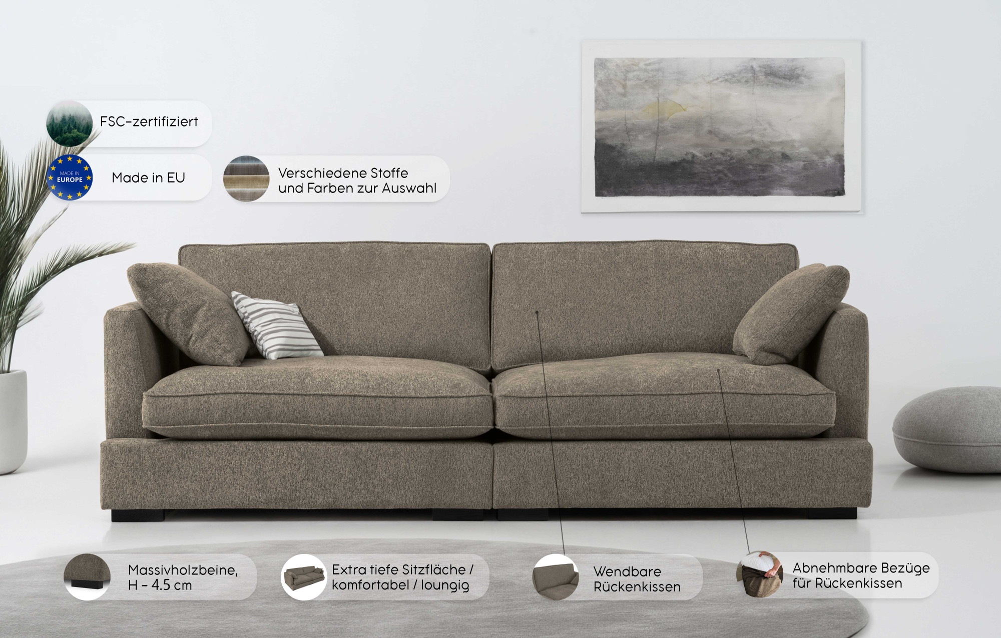 Guido Maria Kretschmer Home&Living Big-Sofa »Annera«, weicher Sitzkomfort, mit extra tiefen Sitzflächen, Füllung mit Federn