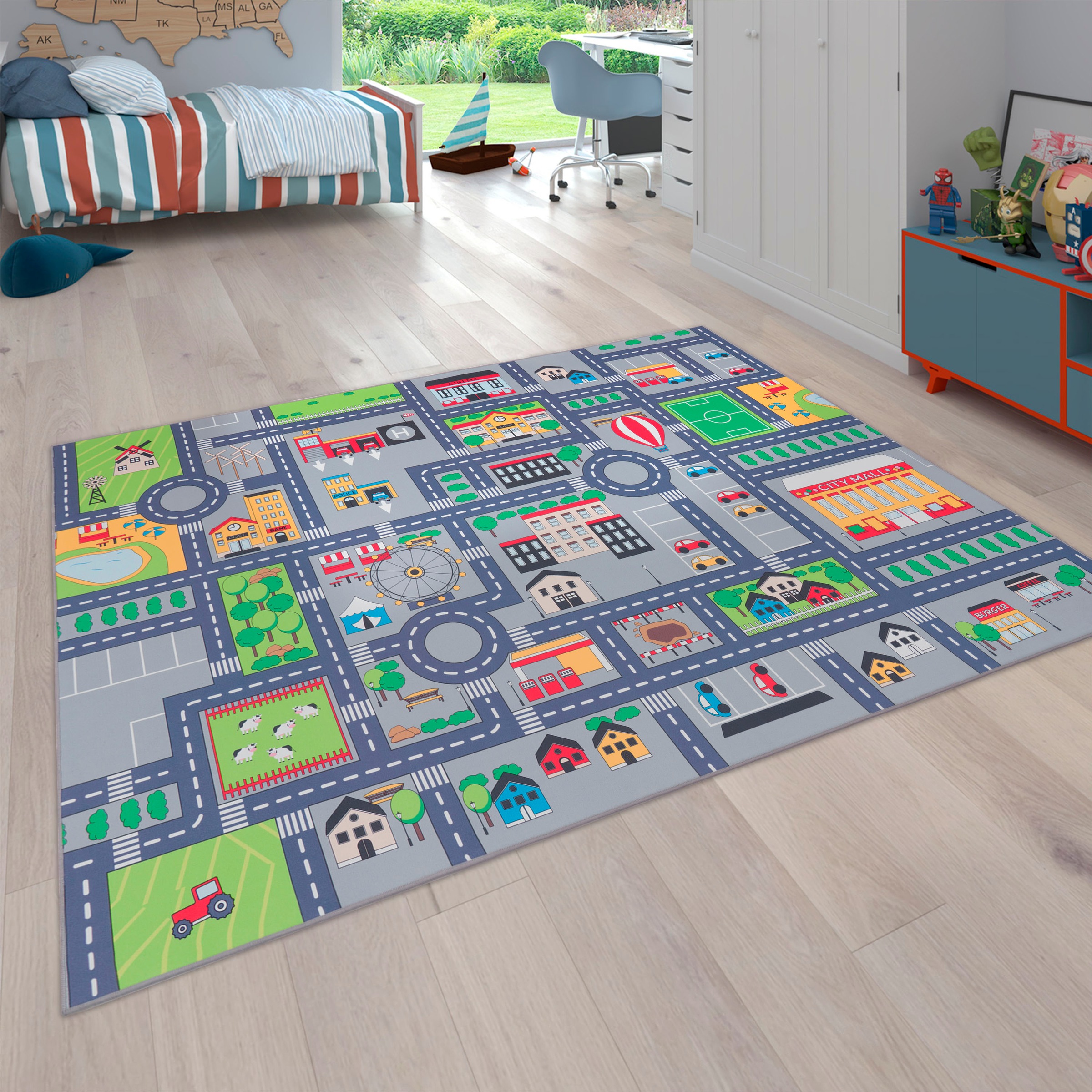 Paco Home Kinderteppich "Bino 576" rechteckig 4 mm Höhe Kurzflor, Straßen-S günstig online kaufen