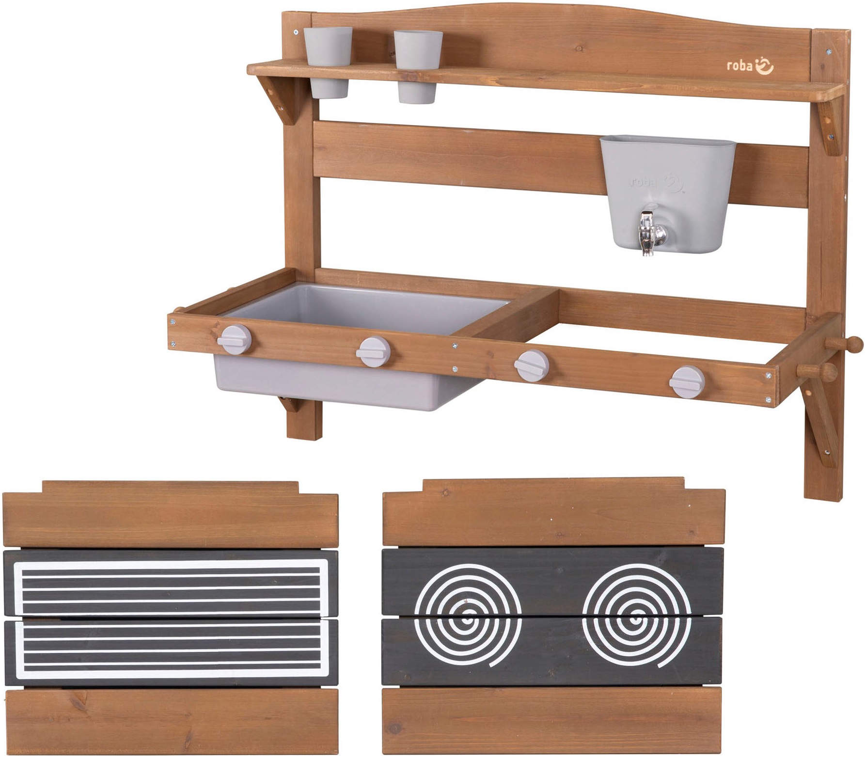 roba® Outdoor-Spielküche »Matschküche zum Aufhängen, teakholzfarben lasiert, aus Holz«