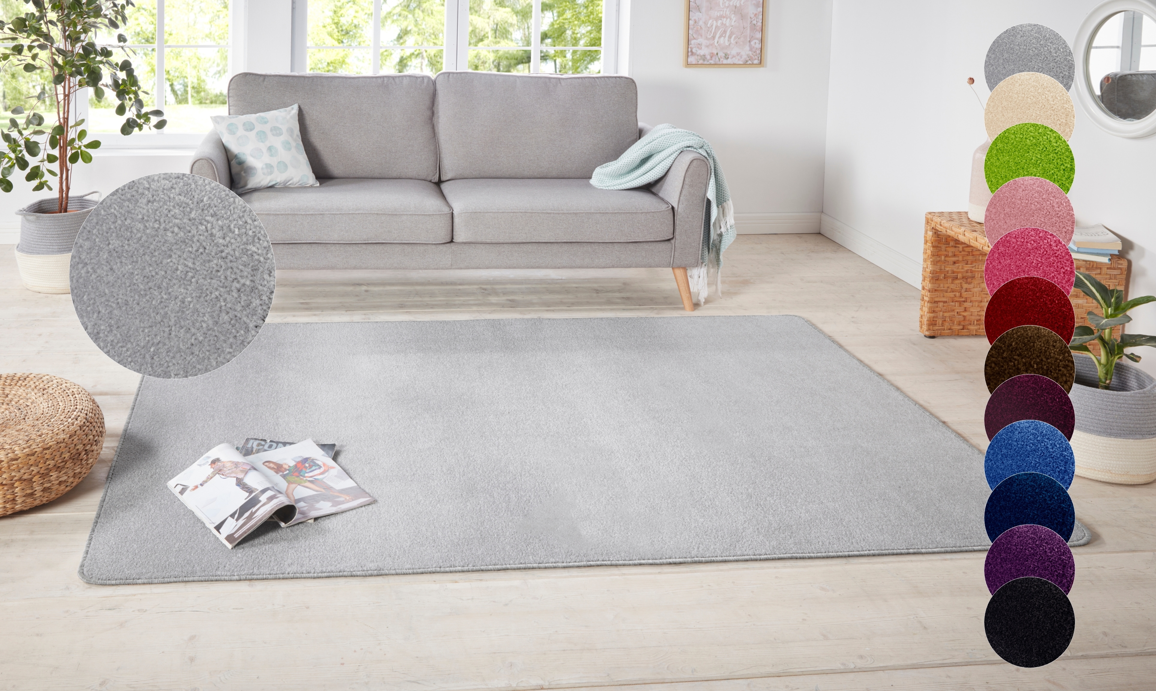 HANSE Home 1100000002199 "Shashi" rechteckig 8,5 mm Höhe Kurzflor, Unifarben, Läufer, weich, Esszimmer, Kinderzimmer, Flur