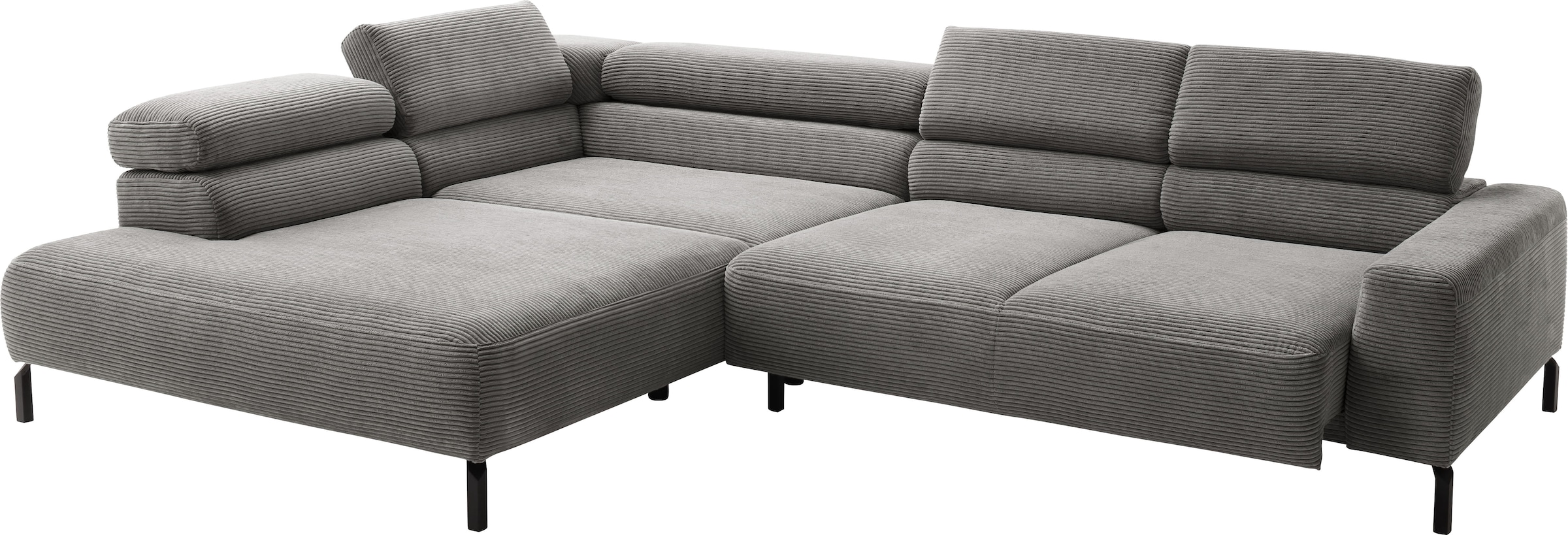 Places of Style Ecksofa »Antonelli, L-Form, inkl. Kopfteilverstellung, Breite 312 cm«, mit elektrischer Sitztiefenverstellung, in Cord, dunkelgrau
