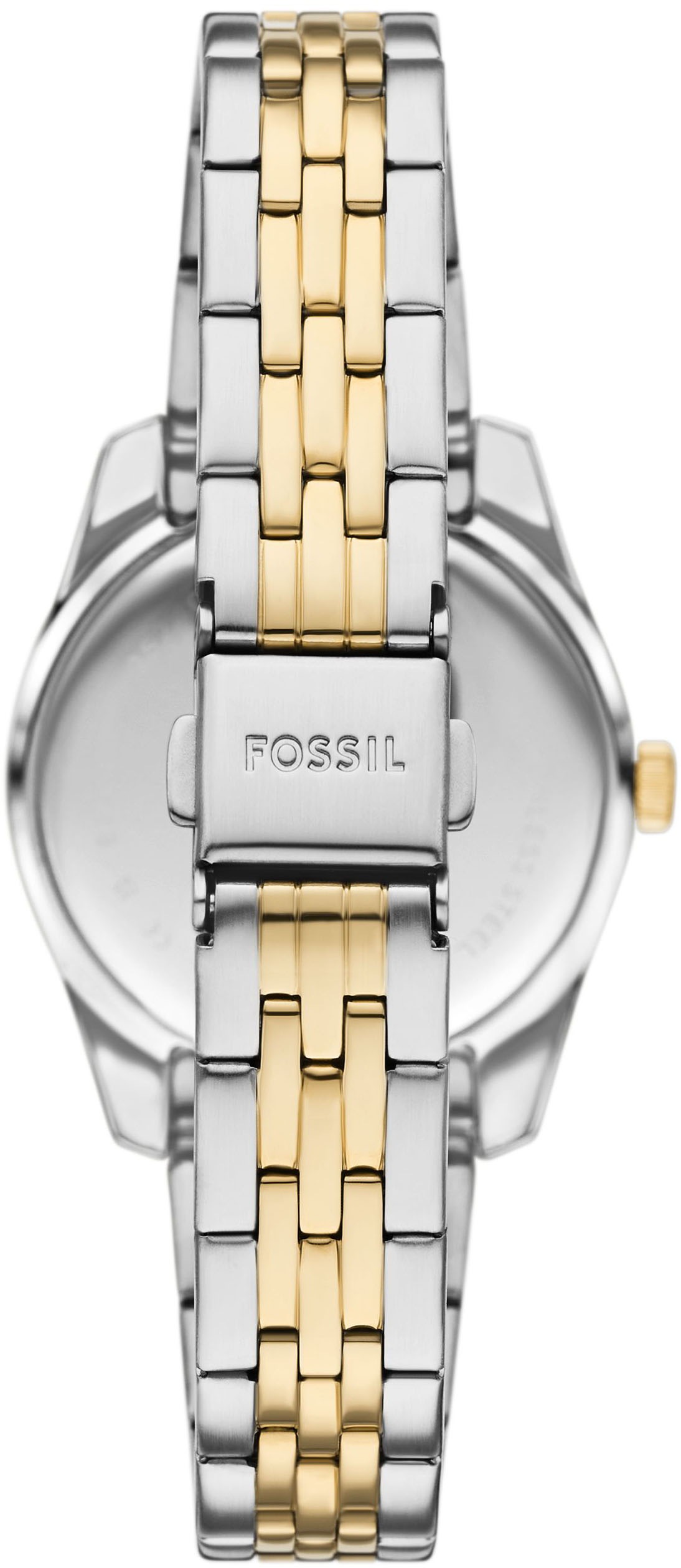 Fossil Quarzuhr »SCARLETTE MINI«, Armbanduhr, Damenuhr, Edelstahlarmband, analog, Tag, Glassteine
