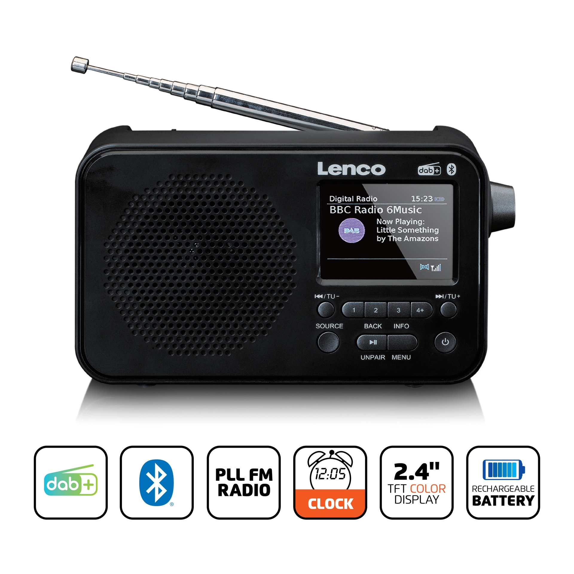 Lenco Digitalradio (DAB+) »PDR-036BK - DAB+/FM-Radio«, (Digitalradio (DAB+)