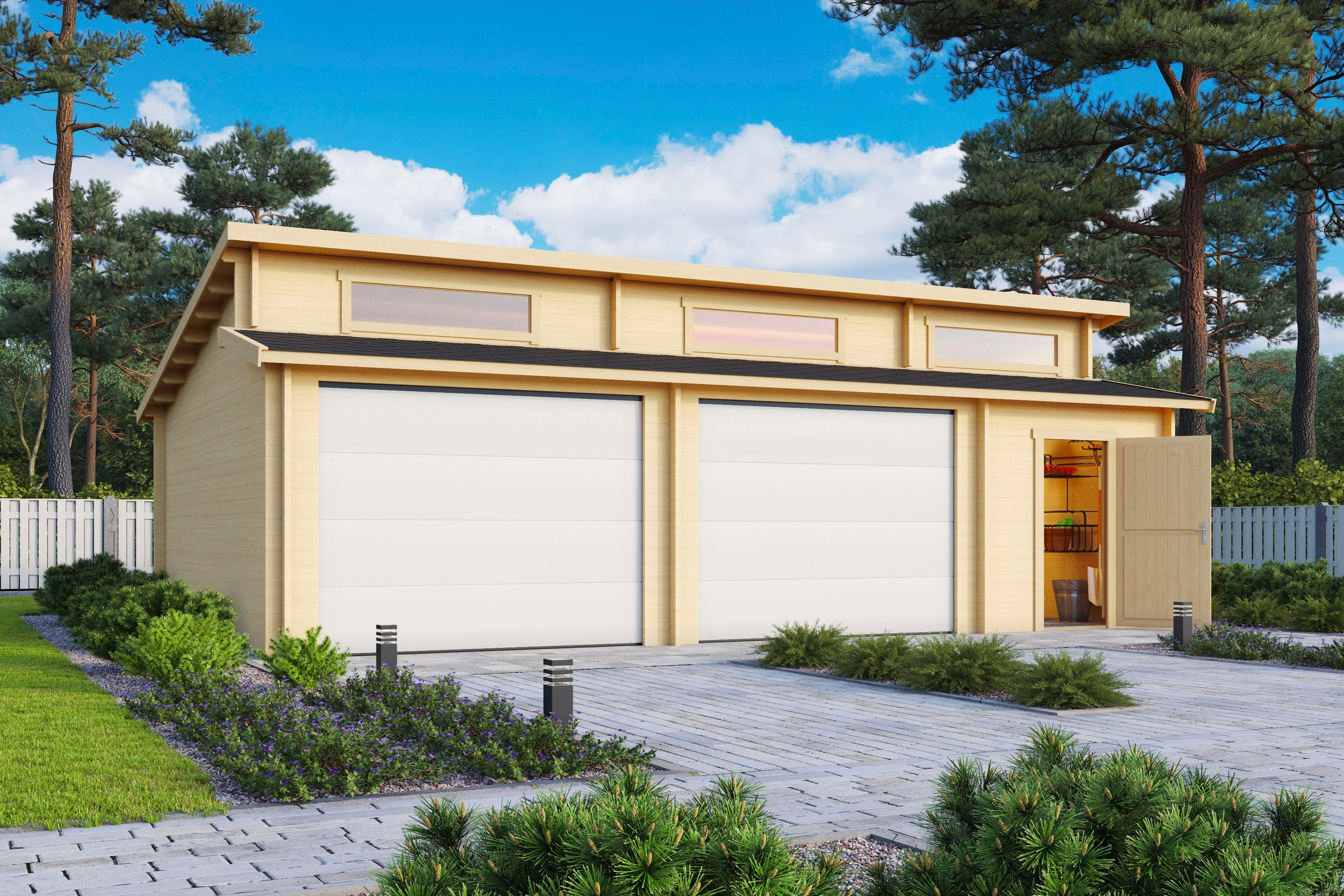 LASITA MAJA Garage »Hawaii«, (Set, Für 2 Fahrzeuge geeignet), Garage + 2 Sektionaltore
