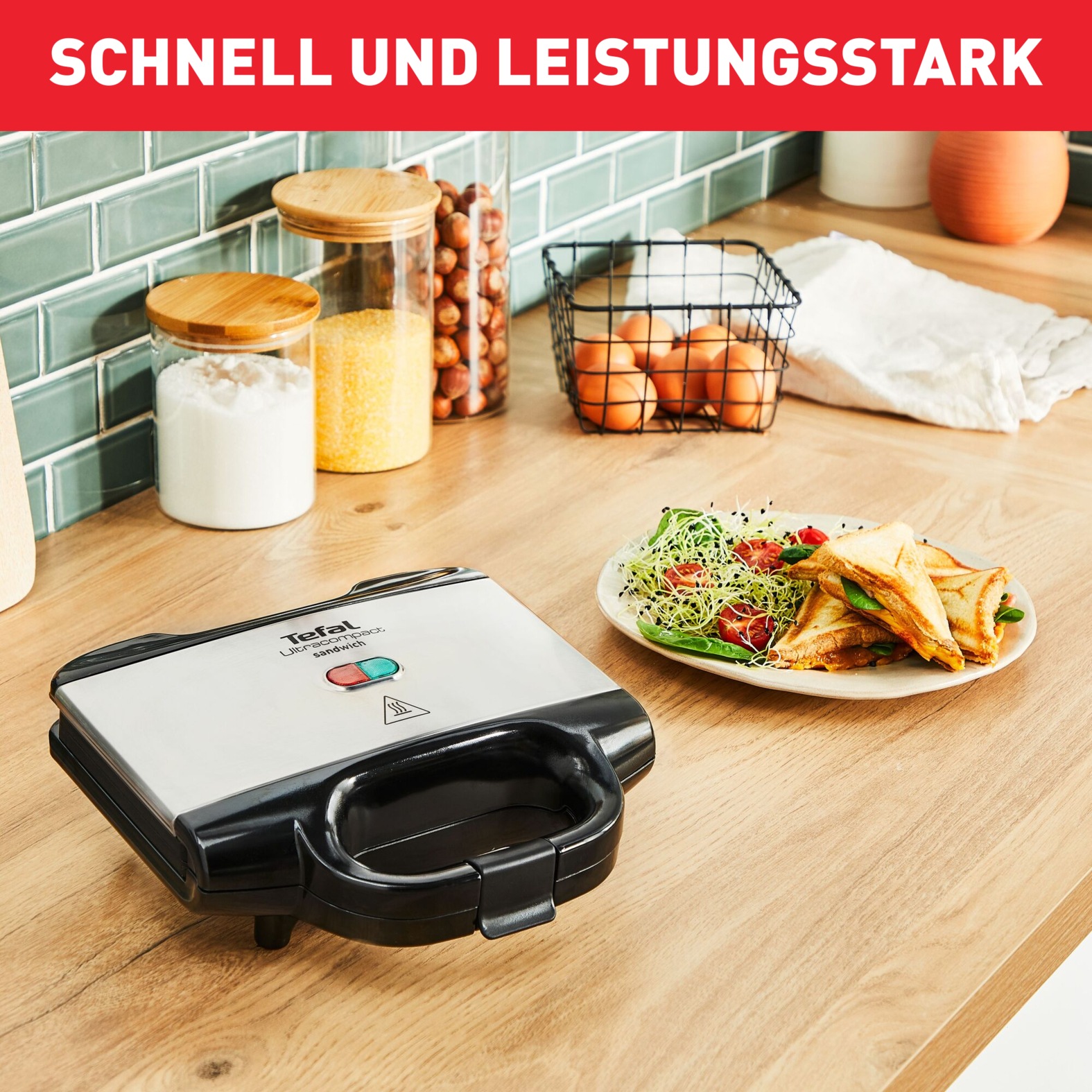 Tefal Sandwichmaker »Ultracompact, einfache Reinigung, Verriegelungstaste, isolierter Griff«, 700 W, kompakte Aufbewahrung, Maße: 26,5 x 26 x 12 cm, SM1552