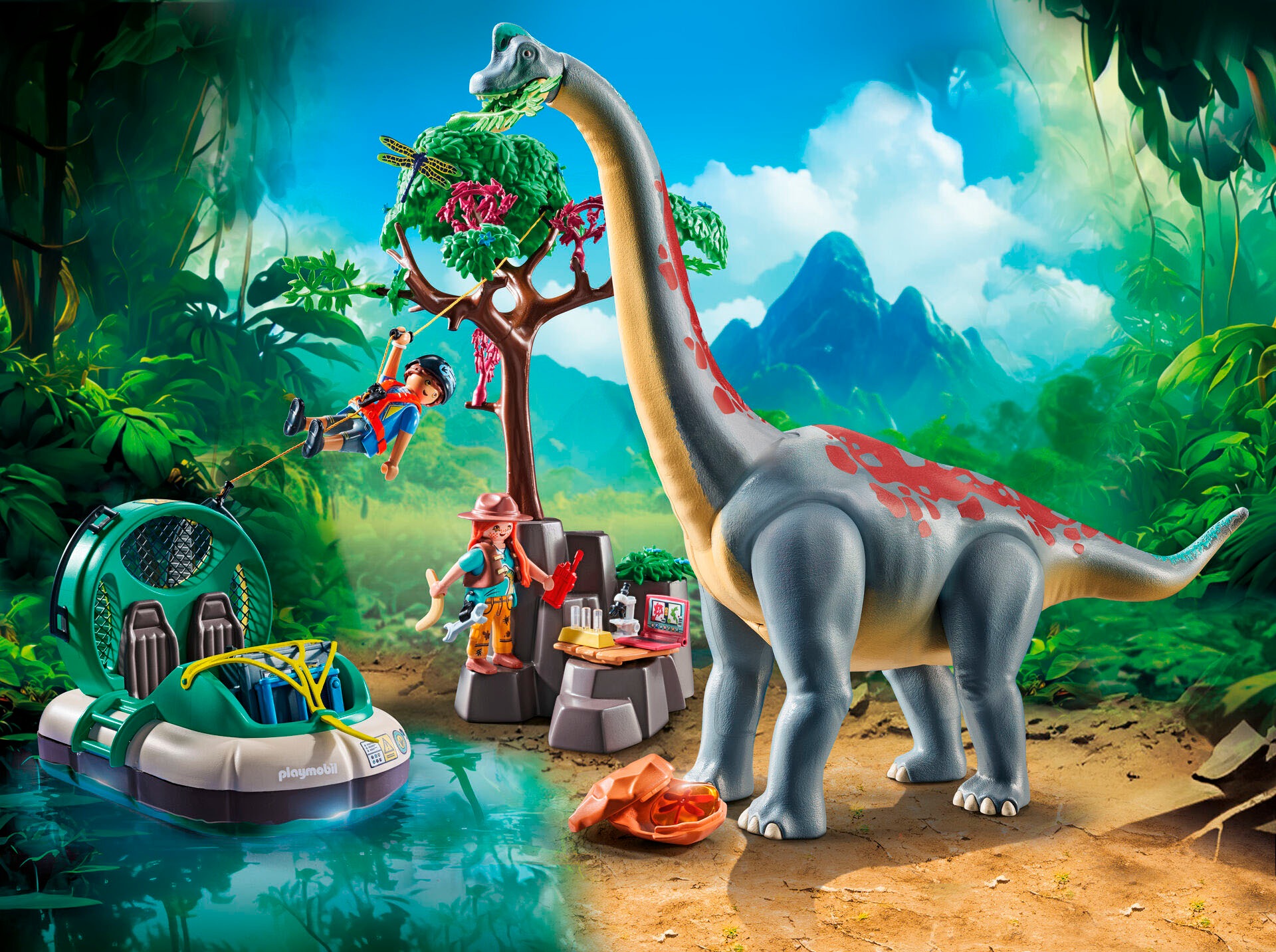 Playmobil® Konstruktions-Spielset »Brachiosaurus-Begegnung mit Luftkissenboot (71819), Playmobil Dinos«, (97 St.)