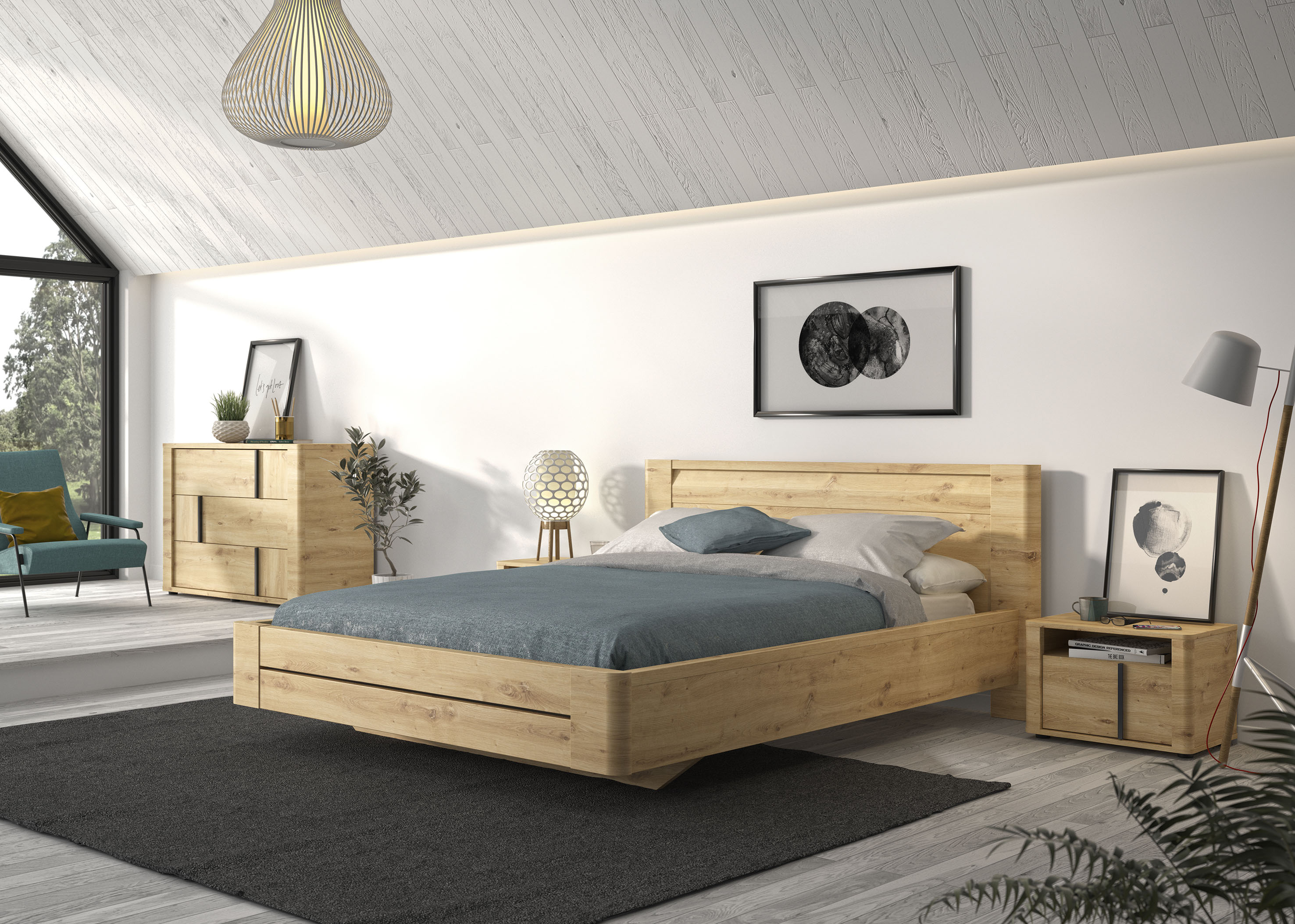 Gami Schlafzimmer-Set Confidence, (4 St.), aus Kiefernholz, mit Bett, 2x Nachttisch und Kommode