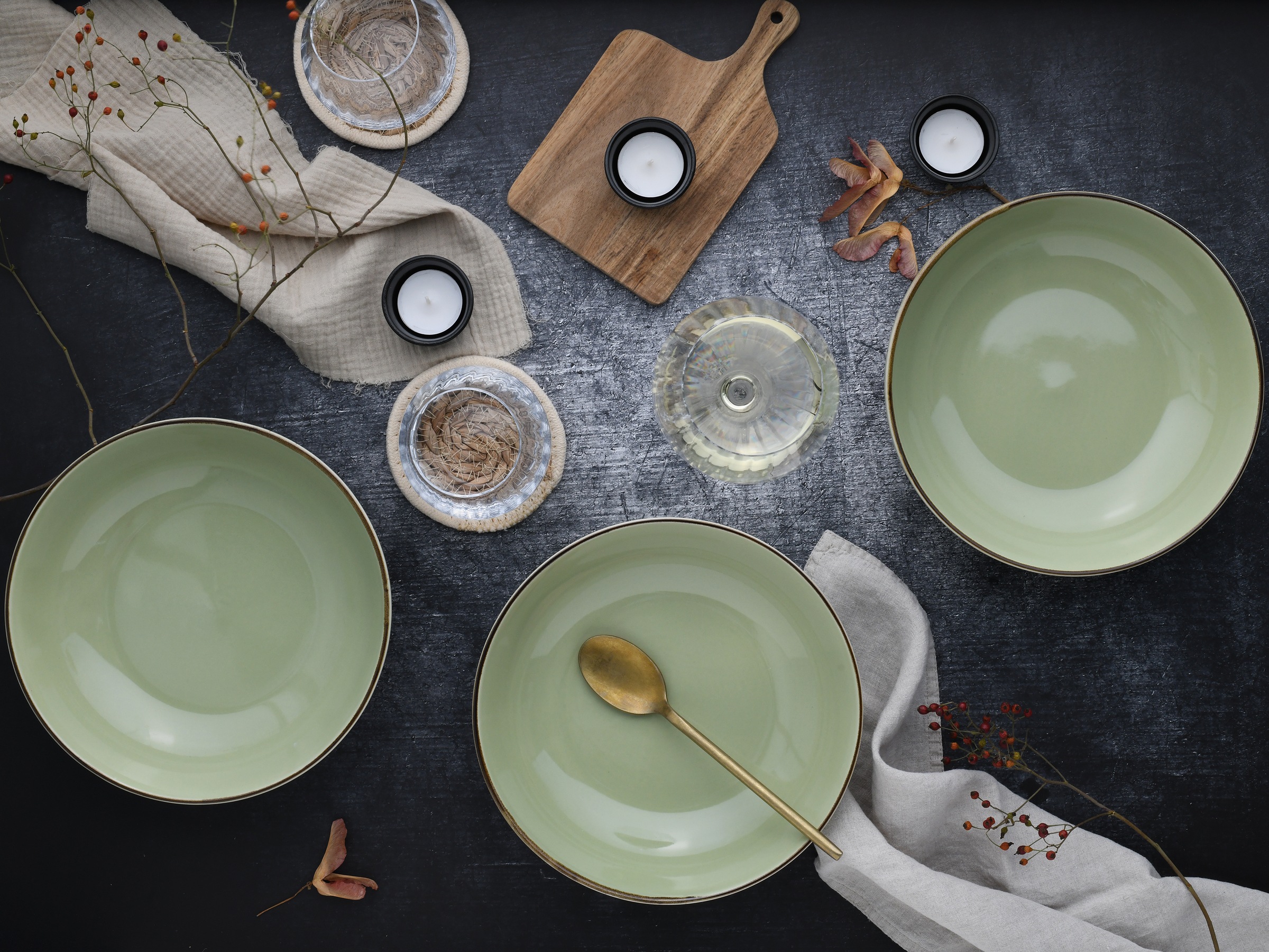 CreaTable Schale »Nature Collection, Poke Bowl, Ø 22,5 cm, 4-tlg« 4 Stk. aus Steinzeug Handwerklicher Look, Vintage, Höhe 5 cm