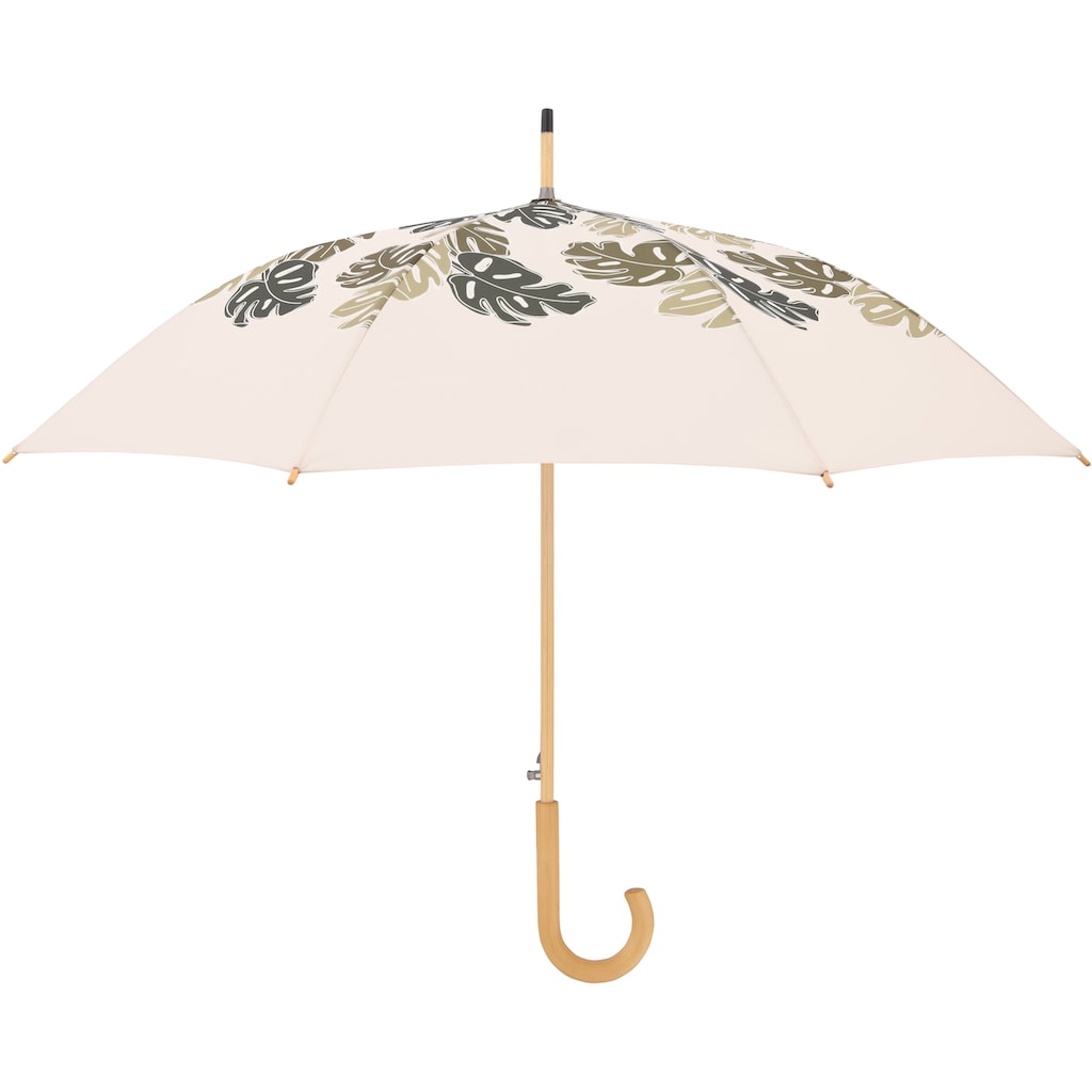 Damenmode Accessoires doppler® Stockregenschirm »nature Long, choice beige«, aus recyceltem Material mit Schirmgriff aus Holz be