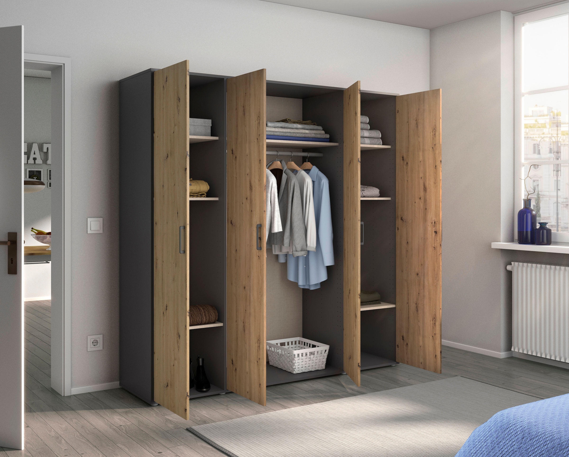 rauch Kleiderschrank »VOYAGER Otto´s Choice Garderobe Wäscheschrank TOPSELLER Schlafzimmer«, (in 3 verschiedenen Ausstattungen BASIC/CLASSIC/PREMIUM), Schrank mit modernen Griffen in viel Stauraum MADE IN GERMANY