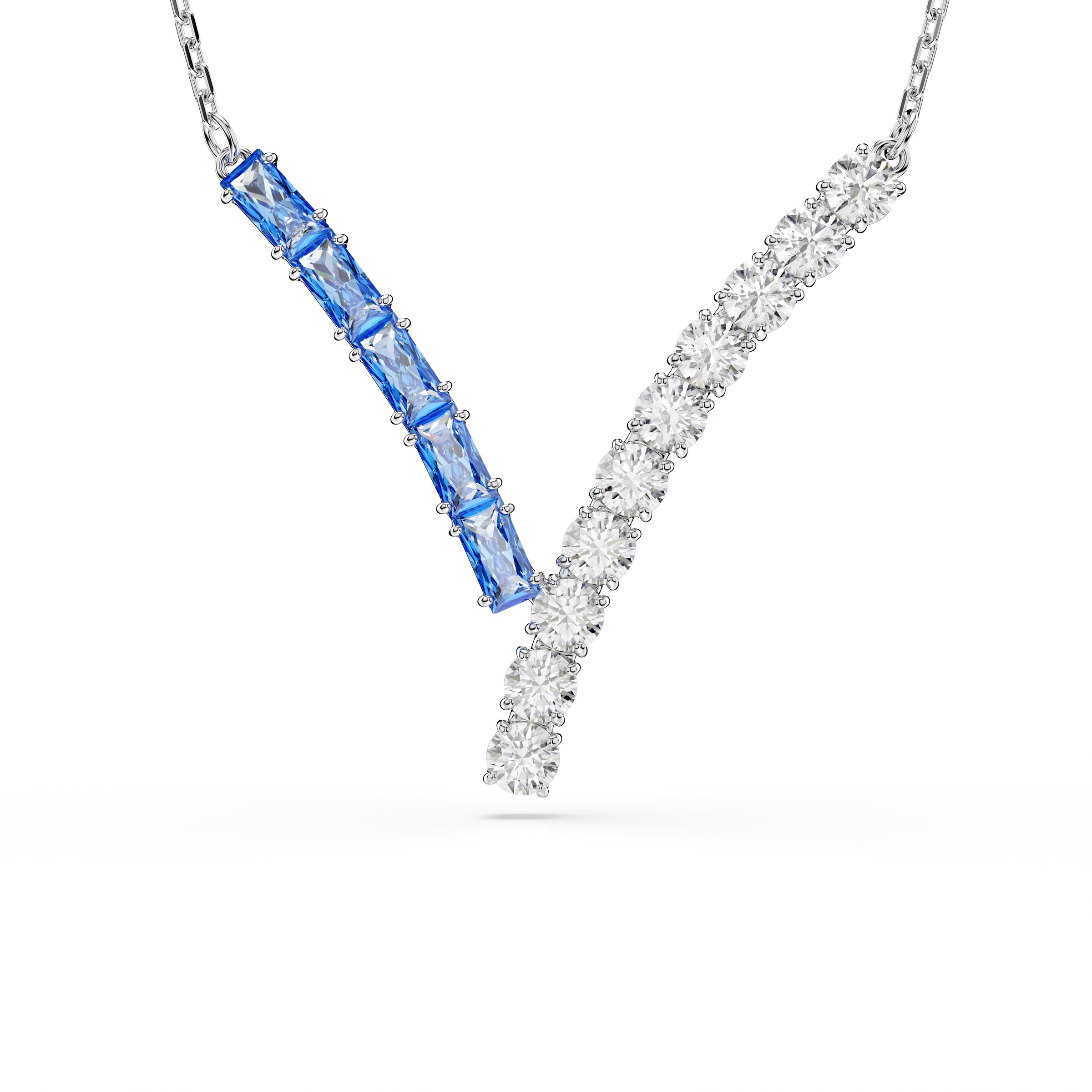 Kette mit Anhänger SWAROVSKI "Schmuck Geschenk Matrix Halskette", bunt (metallfarben, kristallweiß, blau), Halsketten, Damen, Metall, mit Swarovski Kristall, Swarovski Zirkonia (synth.) 3
