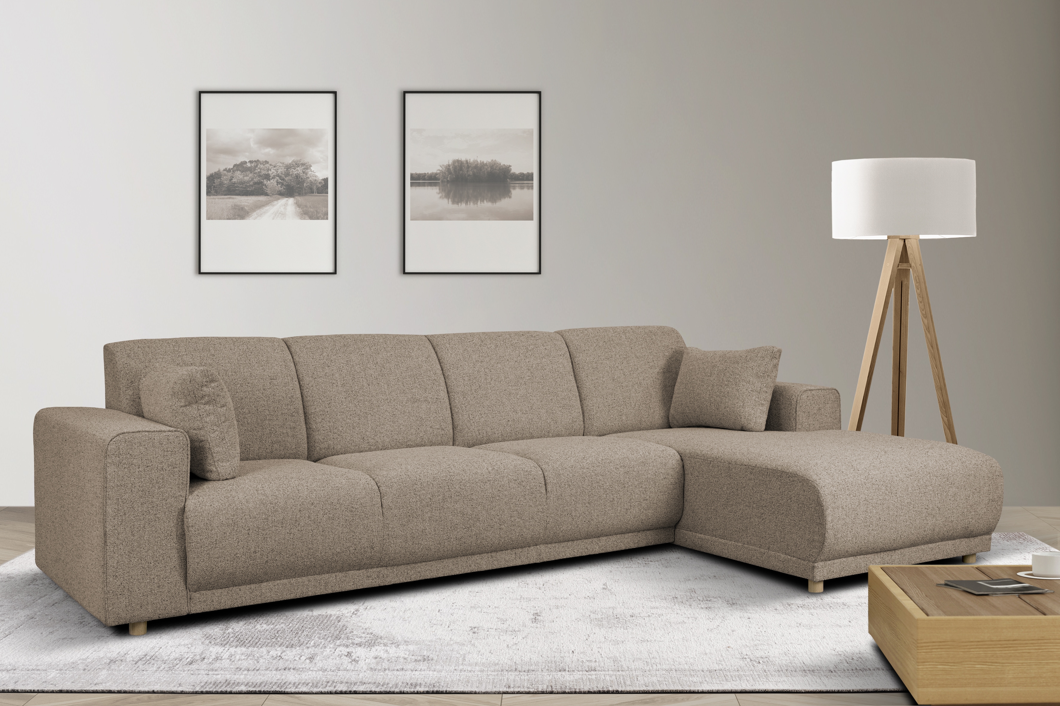 OTTO home Ecksofa "LEMPS wahlweise Recamiere links oder rechts L-Form" incl. Zierkissen, Stellmaße 297x162 cm