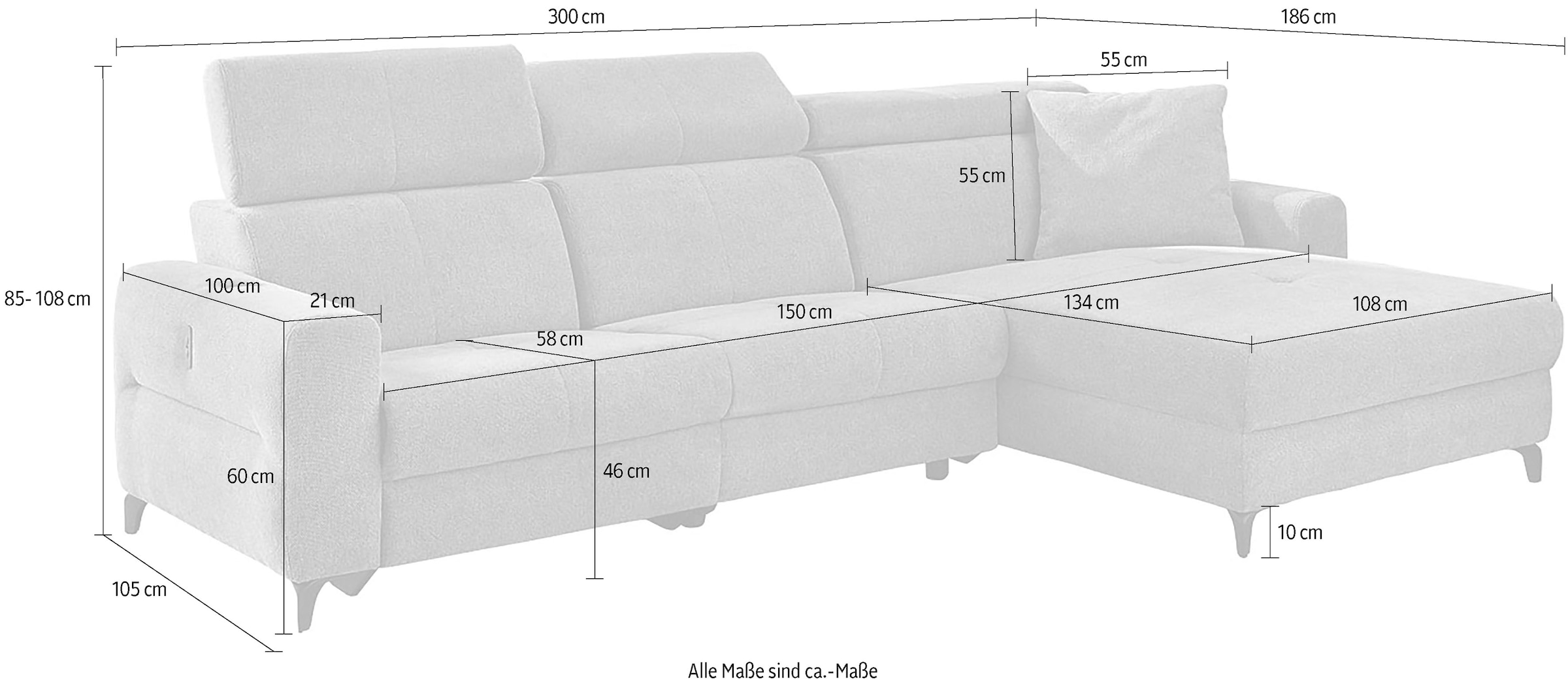 Jockenhöfer Gruppe Ecksofa »Monaco L-Form mit elektromotorischer Relaxfunktion und«, induktiver Lademöglichkeit + USB-A Ladeport, verstellbare Kopfstützen