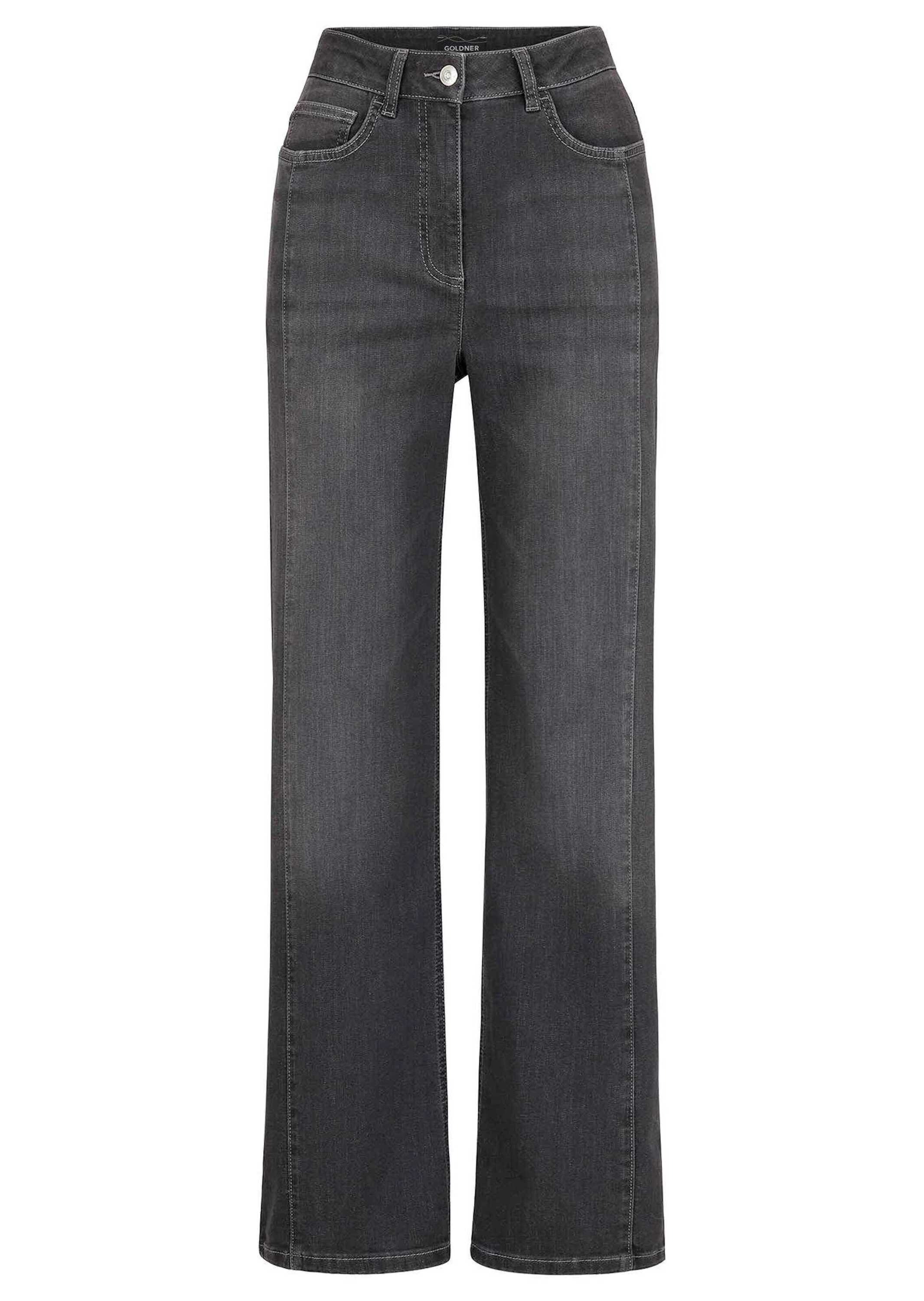 GOLDNER Regular-fit-Jeans "Denimhose VERA mit weitem Beinverlauf" schlankmachende Seitenteile