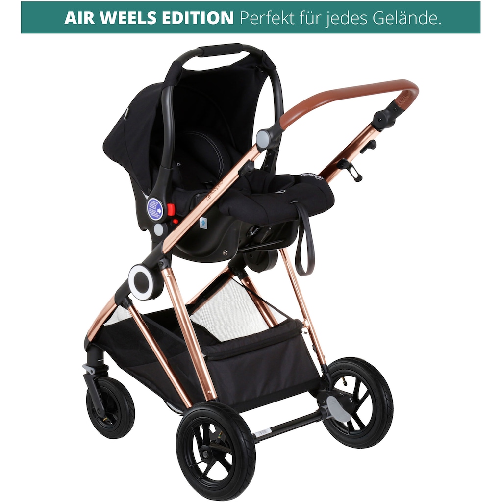 BabyGo Kombi-Kinderwagen »Halime AIR 3in1, Anthracite Gold«, mit Luftreifen, inkl. Babywanne, Babyschale, Regenhaube & Wickeltasche