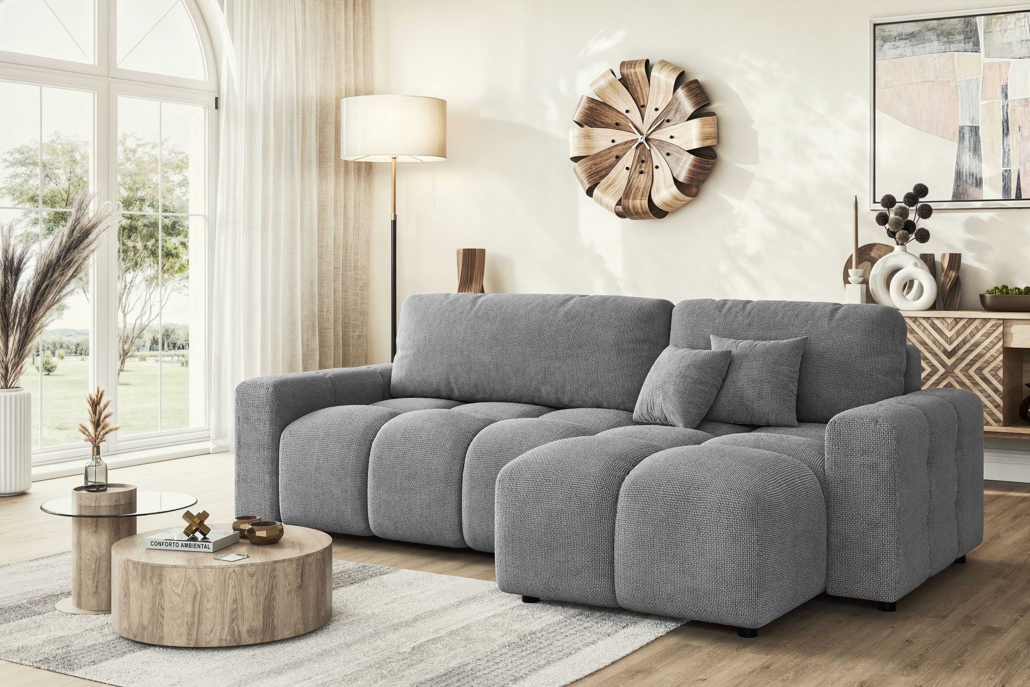 Home affaire Ecksofa "FELICI, Schlafsofa 233cm, L-Form mit Recamiere beidseitig montierbar" Designsofa mit Bettfunktion und Bettkasten, Maße B/T/H: 233/142/88 cm