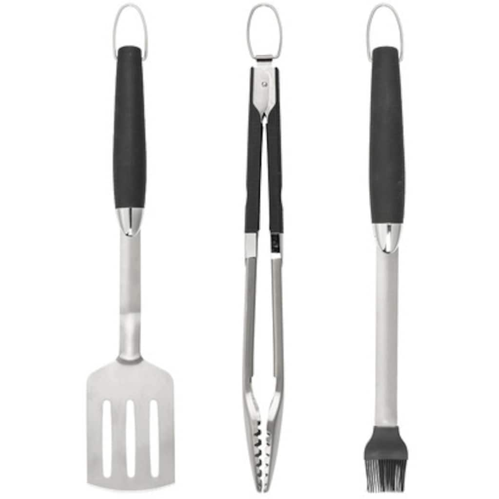 WENKO Grillbesteck-Set »BBQ«, (Set, 3 tlg.), aus rostfreiem Edelstahl und TPR-Kunststoff (3er-Set)