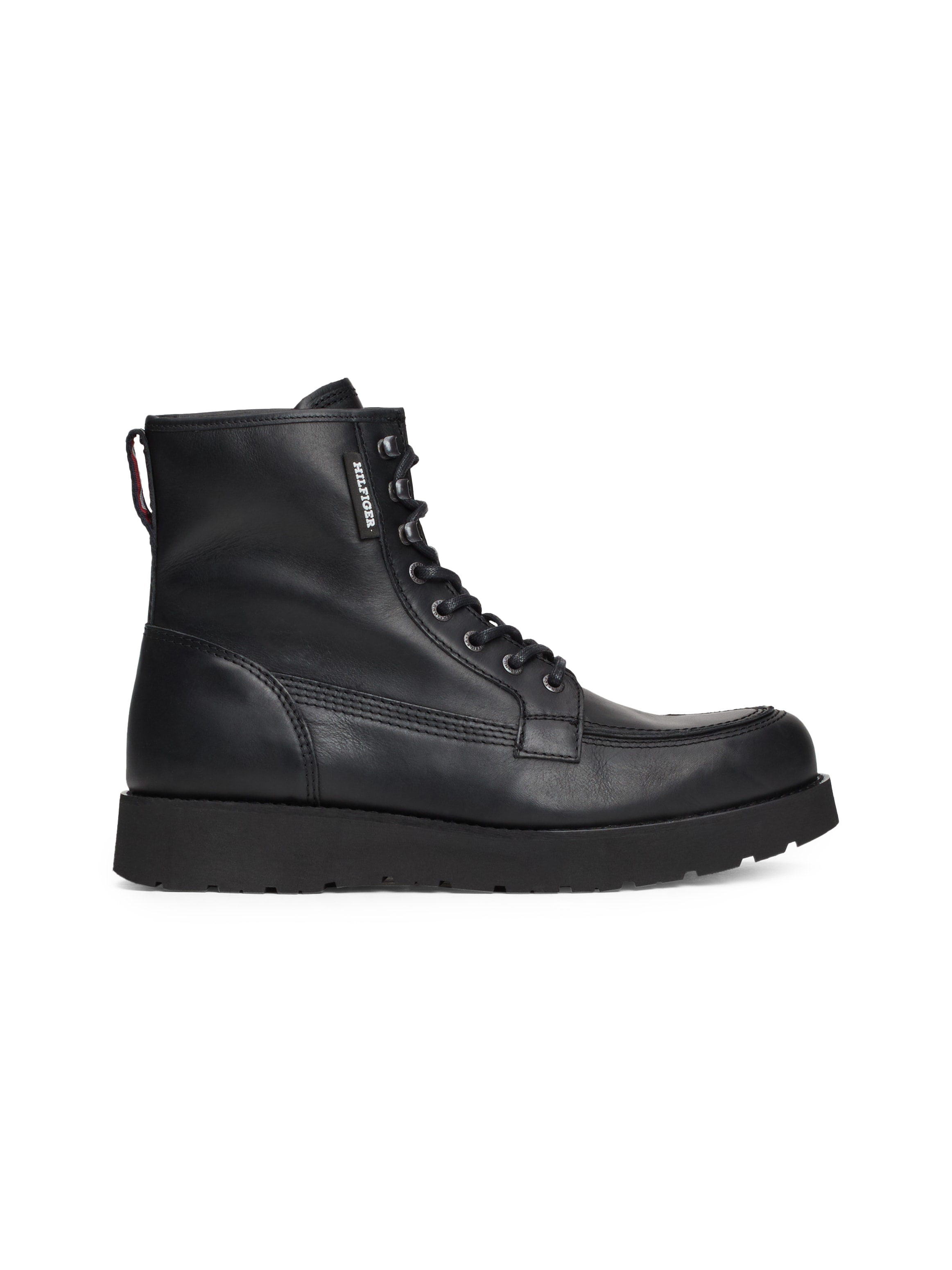 Tommy Hilfiger Schnürboots »TH AMERICAN PREM CHECK LTH BOOT«, Plateau, Herbstmode, Schnürstiefelette mit Label