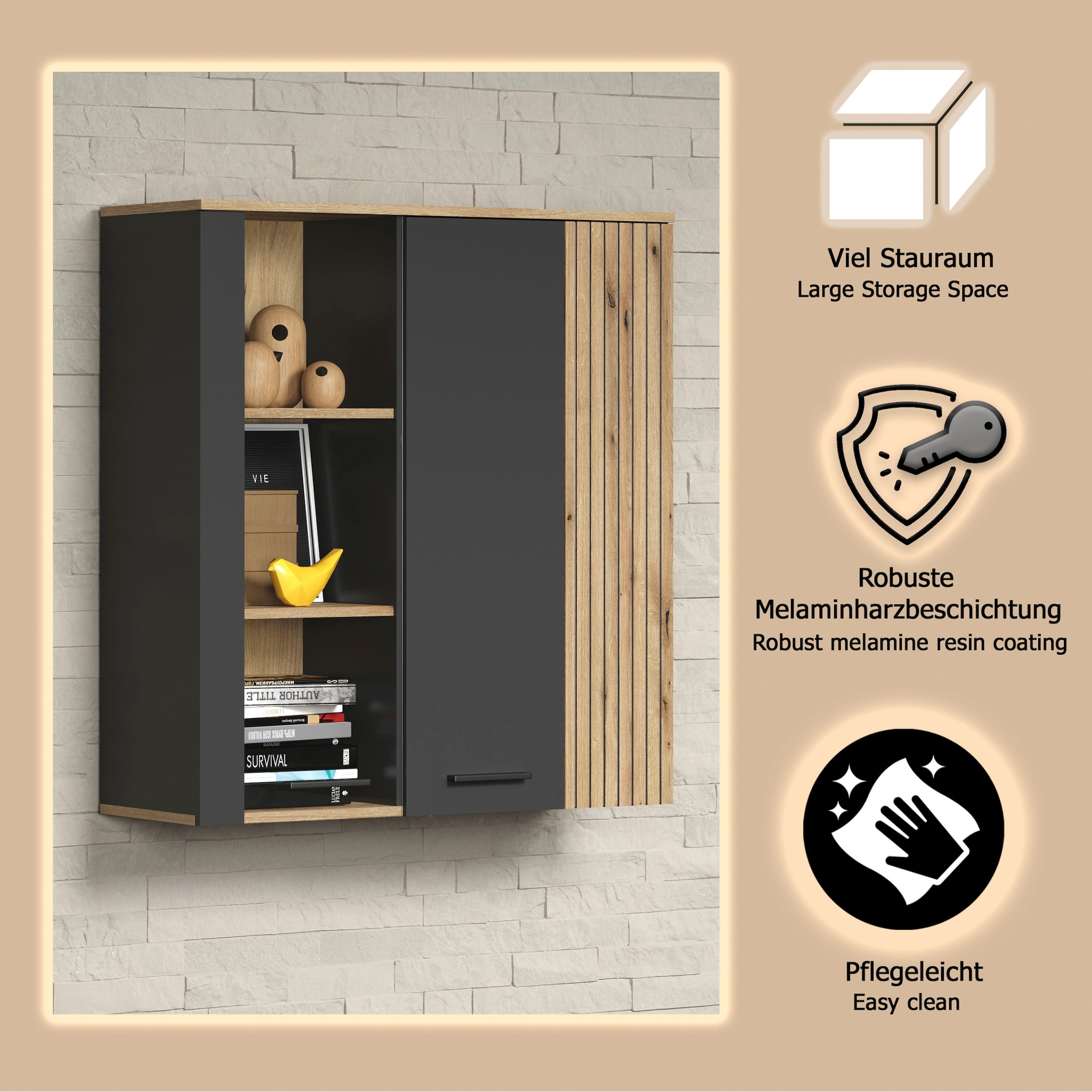 INOSIGN Hängevitrine »Estepona« 1 Stk. tlg. Tür mit Akustikpaneel-Look