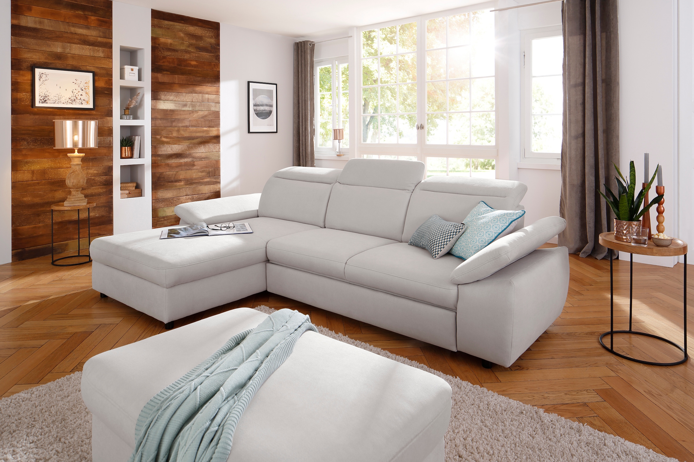 OTTO home Ecksofa "Mauritius L-Form" mit Kopfteil- und Armlehnverstellung, Schlaffunktion & Bettkasten