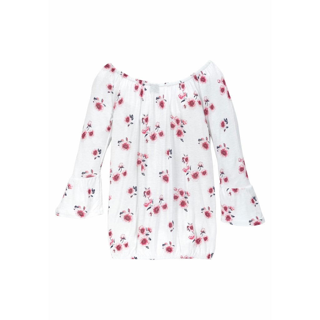 KIDSWORLD Carmenshirt »Viskose-Shirt«, mit Trompetenärmel und Blumendruck