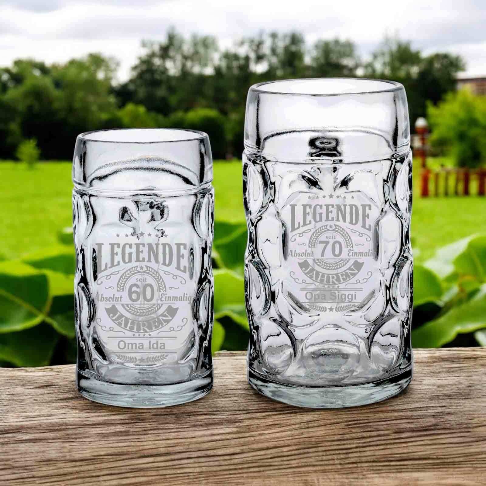LUXENTU Bierkrug »Bierkrug mit Gravur Legende seit 70 Jahren 0,5 Liter transparent«