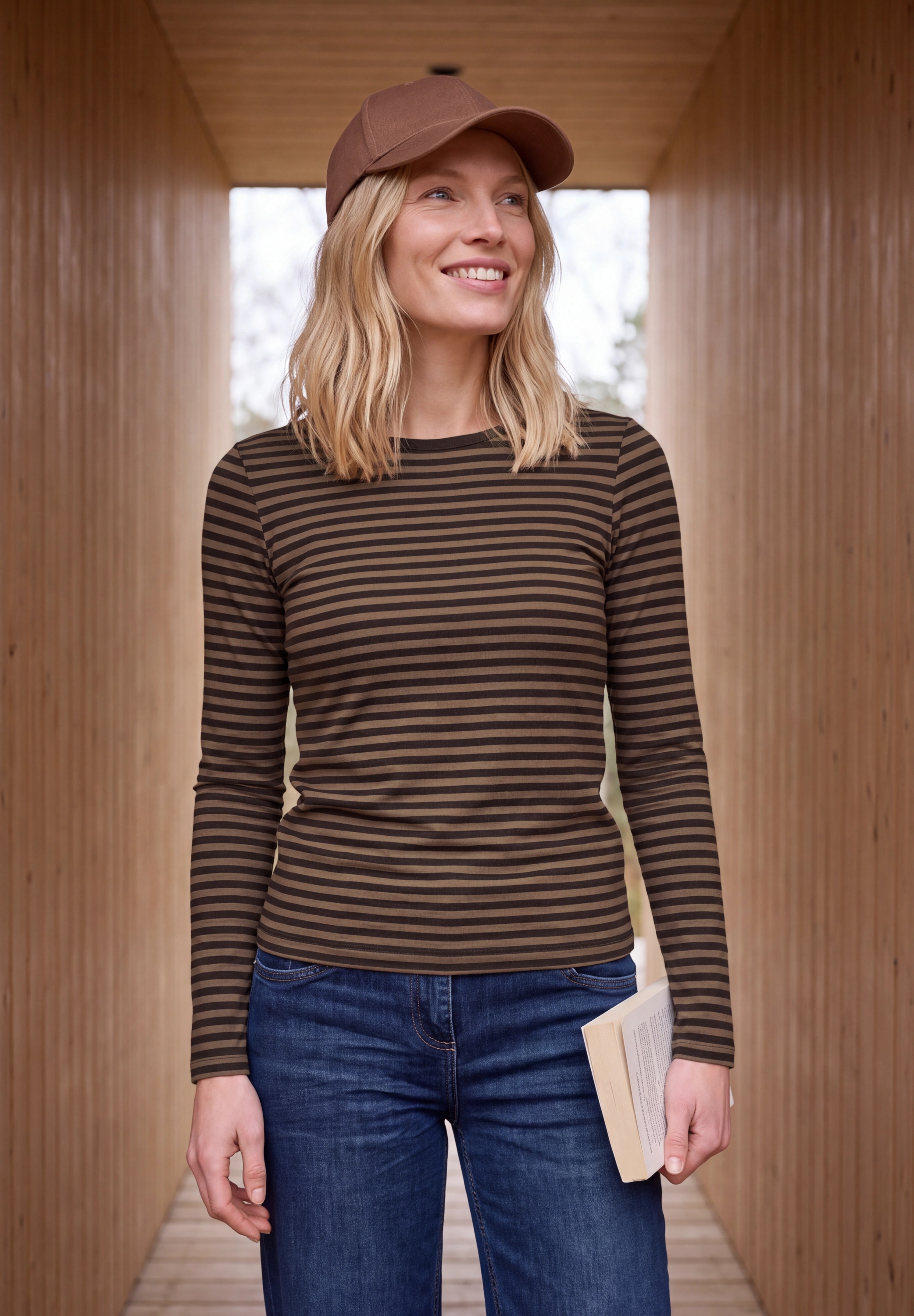 Cecil Langarmshirt gestreift, Lyocell-Qualität