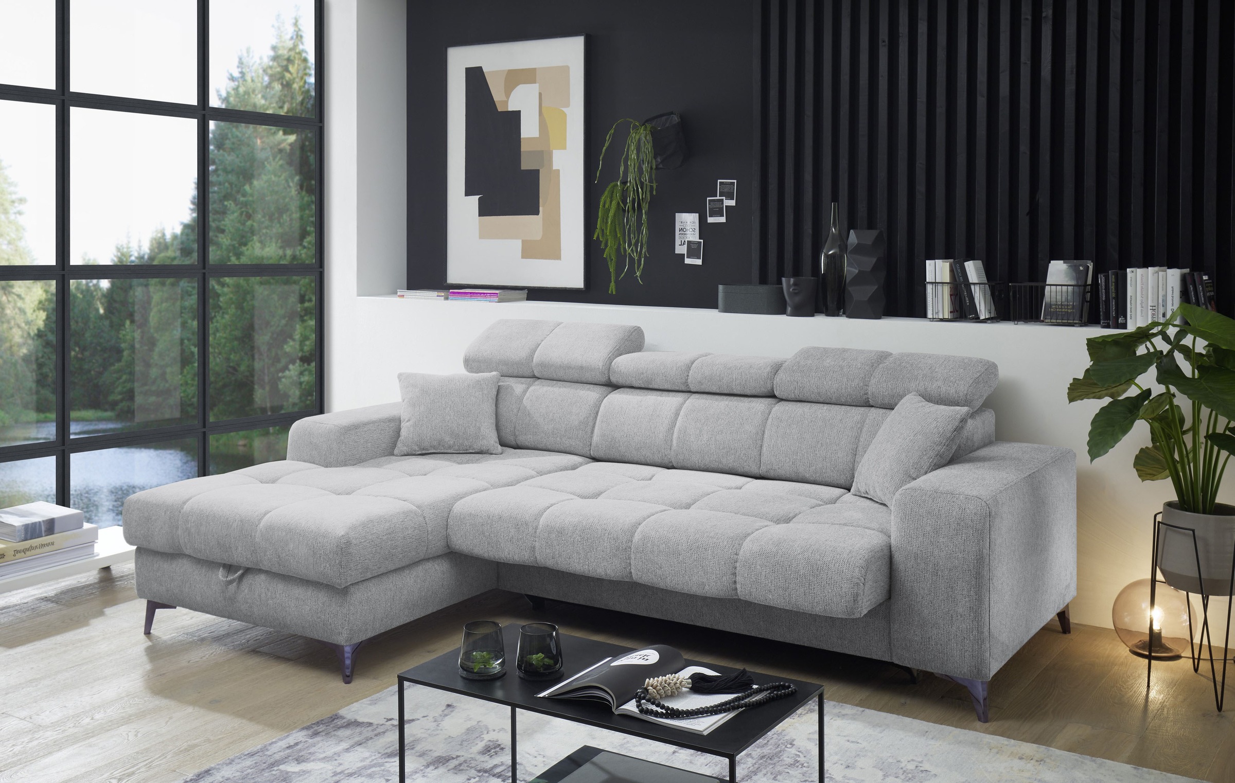 ED EXCITING DESIGN Ecksofa »Sydney L-Form«, (2 St.), frei im Raum stellbar, mit Bettkasten, inkl. Kopfteilverstellung