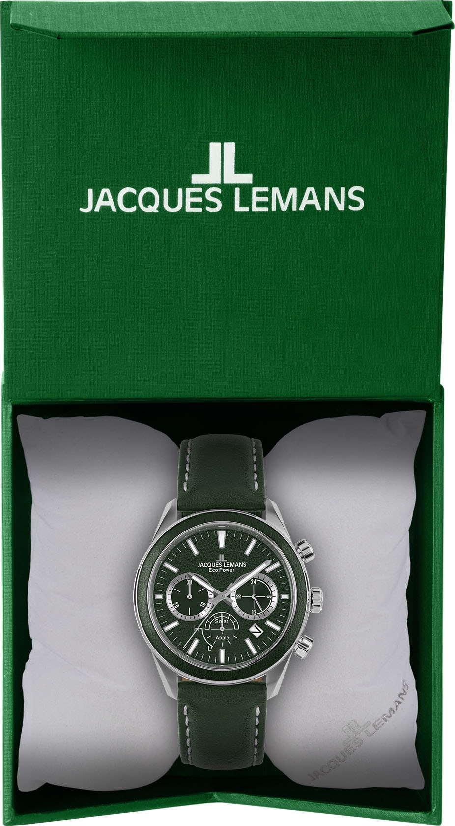 Jacques Lemans Solaruhr »Eco Power Solar Apple, 1-2115D«, Armbanduhr, Herrenuhr, Datum, Stoppfunktion, 12/24-Stunden-Anzeige