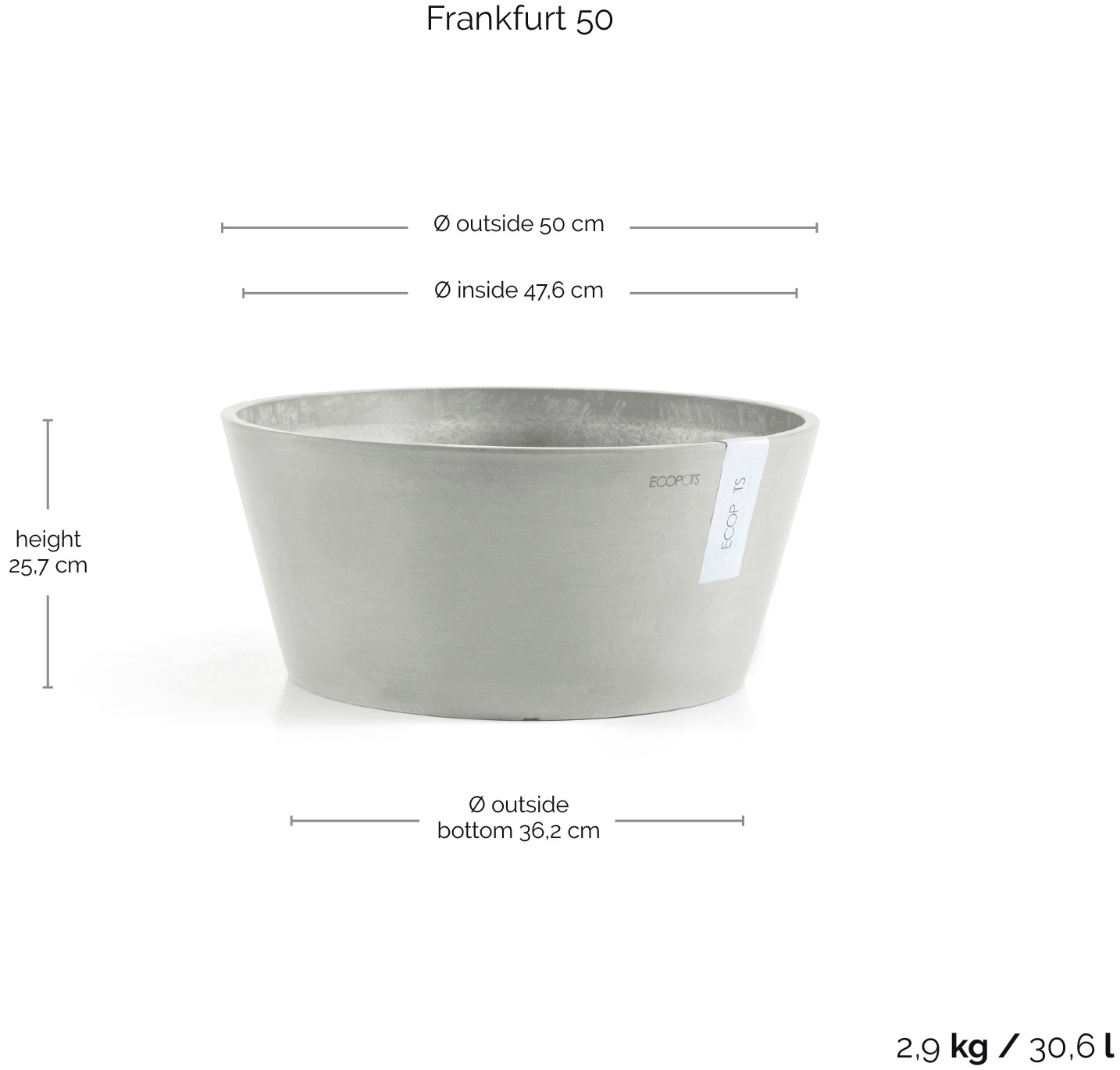 ECOPOTS Blumentopf »Frankfurt 50 Weißgrau«, für innen und außen: frostsicher, bruchsicher und lichtbeständig