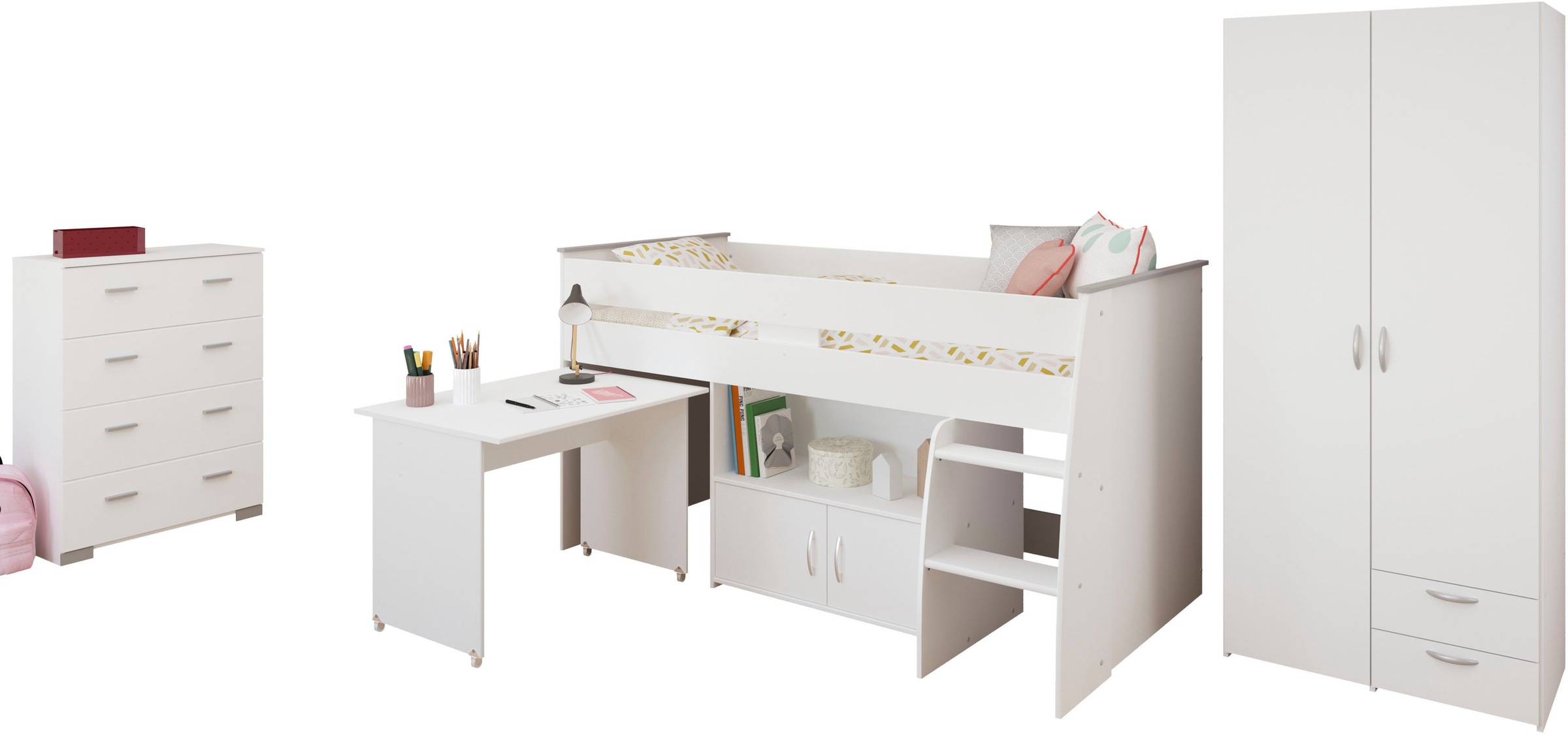 Parisot Jugendzimmer-Set »Parisot, Reverse 11«, (3 tlg.), ausziehbarer Schreibtisch auf Rollen, viel Stauraum, Kleiderschrank