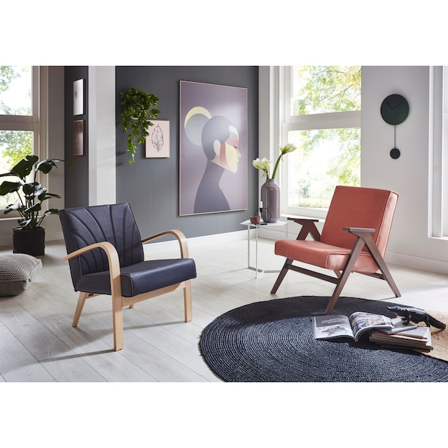 ATLANTIC home collection Loungesessel »Vinny«, Retro -Sessel in  Samtvelours, Naturholz-Furnier kaufen | BAUR