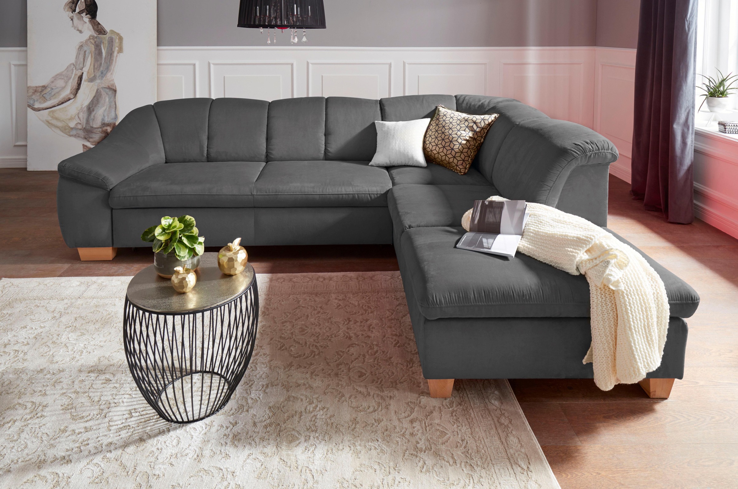 sit&more Ecksofa "Santo L-Form" mit Federkern, wahlweise mit Schlaffunktion und Stauraum