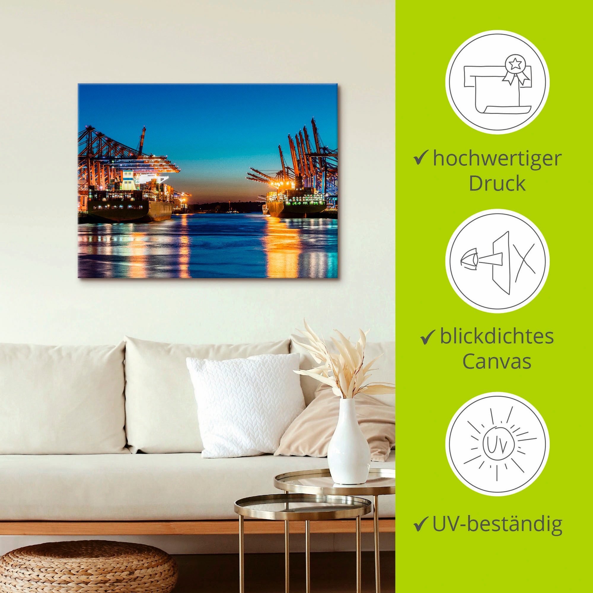 Artland Wandbild »Hamburg Hafen am Abend 2«, Deutschland, (1 St.), als Leinwandbild, Poster in verschied. Größen