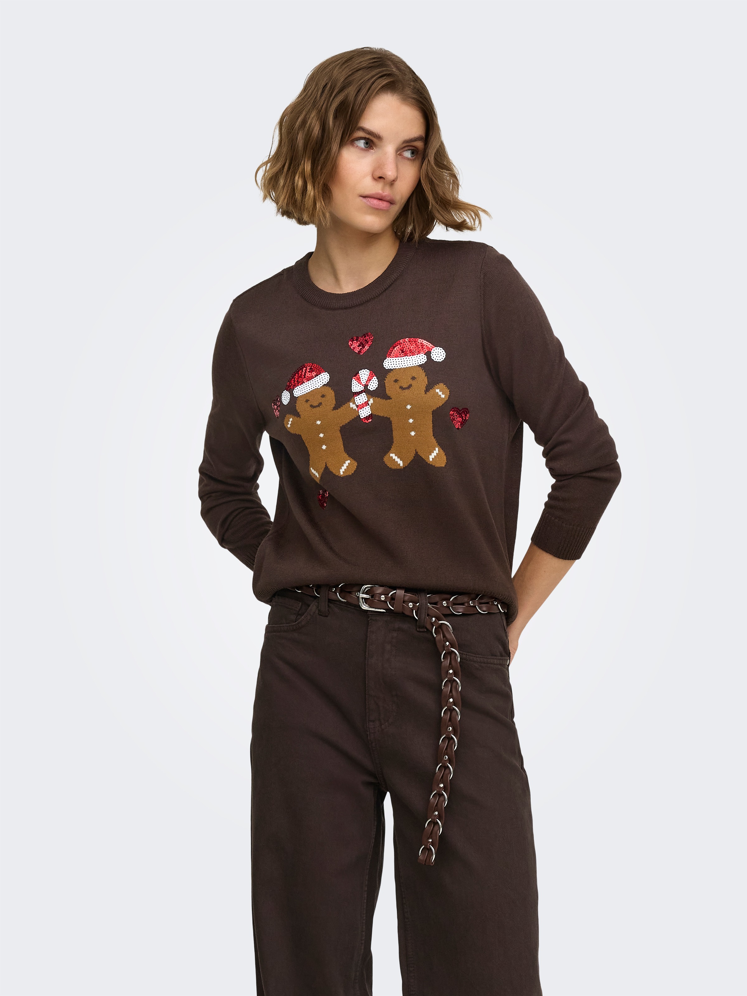 ONLY Weihnachtspullover »ONLXMAS SHINE MOTIVE LS O-NECK KNT« Kunstfaser, regular fit, X-Mas Strickmuster