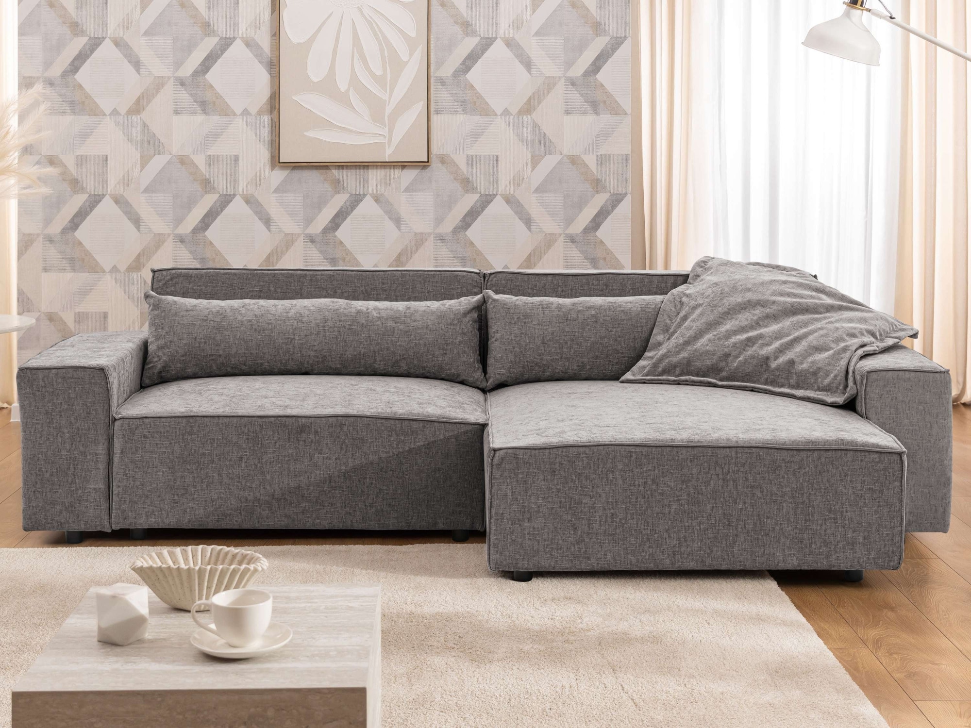 OTTO home Ecksofa "KINLEE Design-Sofa mit Recamiere rechts/links, Maße B/T/H 251/144/70cm" L-Form mit Wellenunterfederung, ohne Bettfunktion, modern und beguem