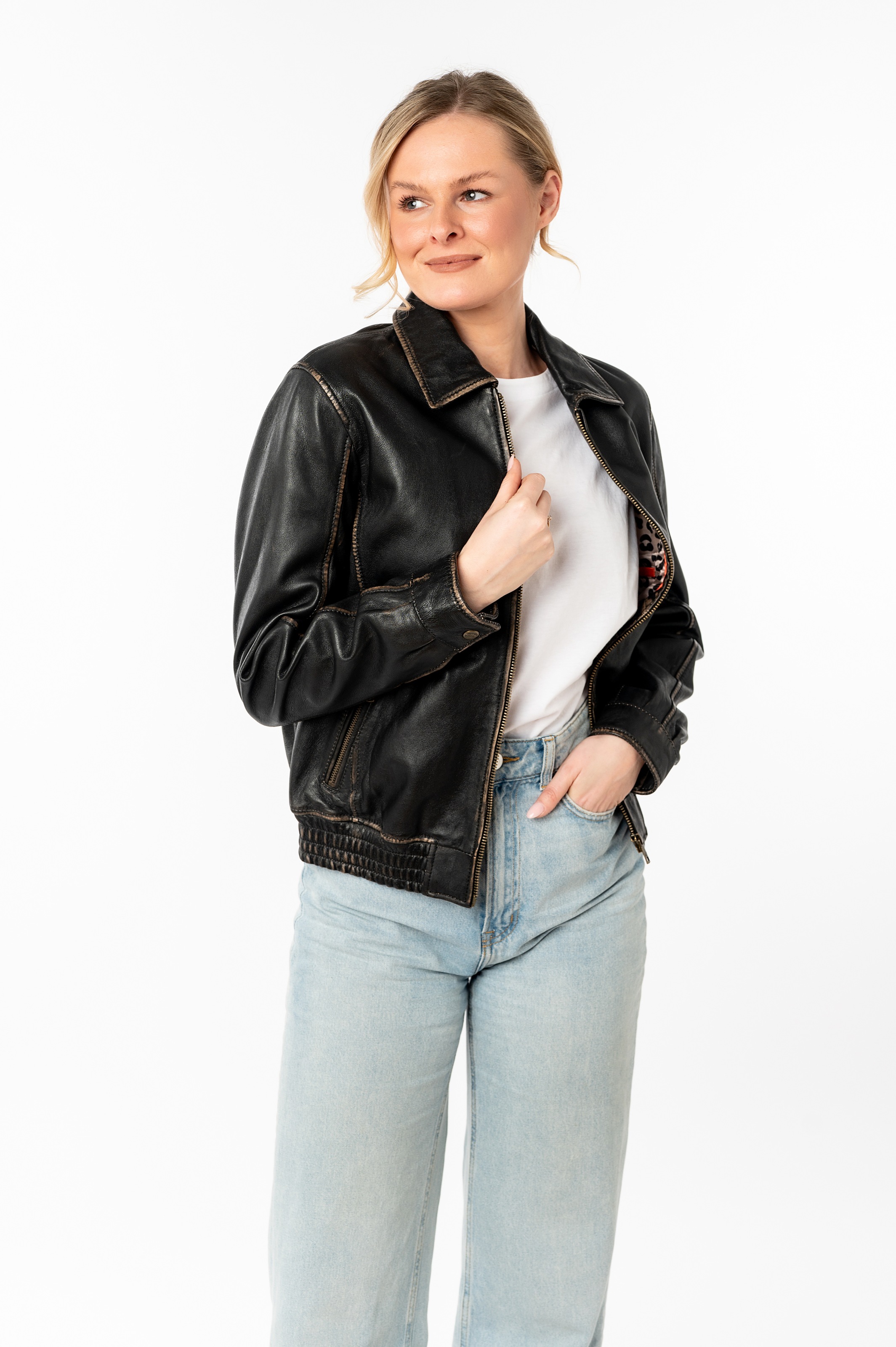 Mauritius Lederjacke "MWBjanka", mit elastischem Bund, Leo-Innenfutter günstig online kaufen