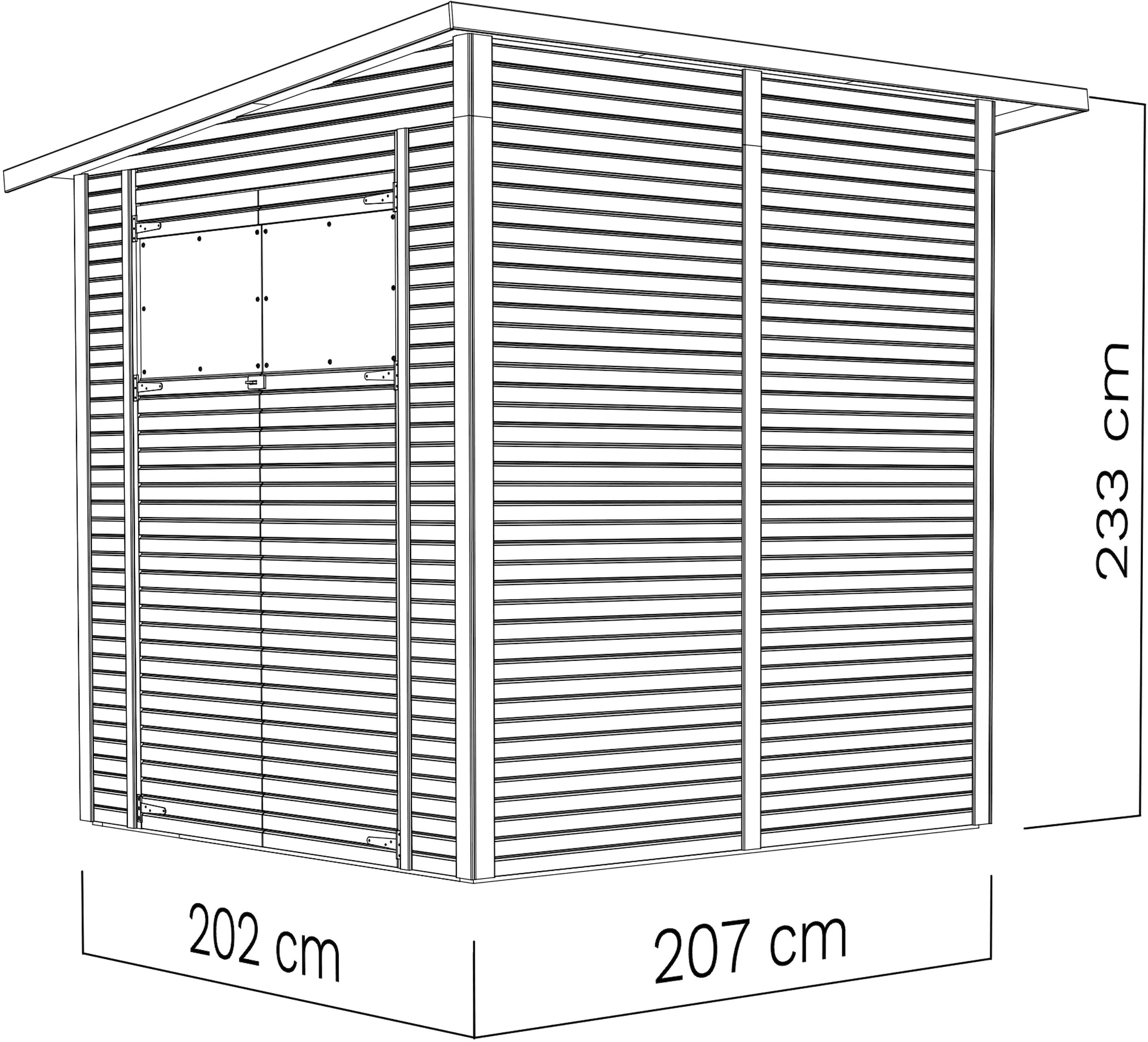 BERTILO Gartenhaus »Pent Modern 3, in verschiedenen Farben«, mit hohen Seitenwänden und einer 1,88 m hohen Doppeltür
