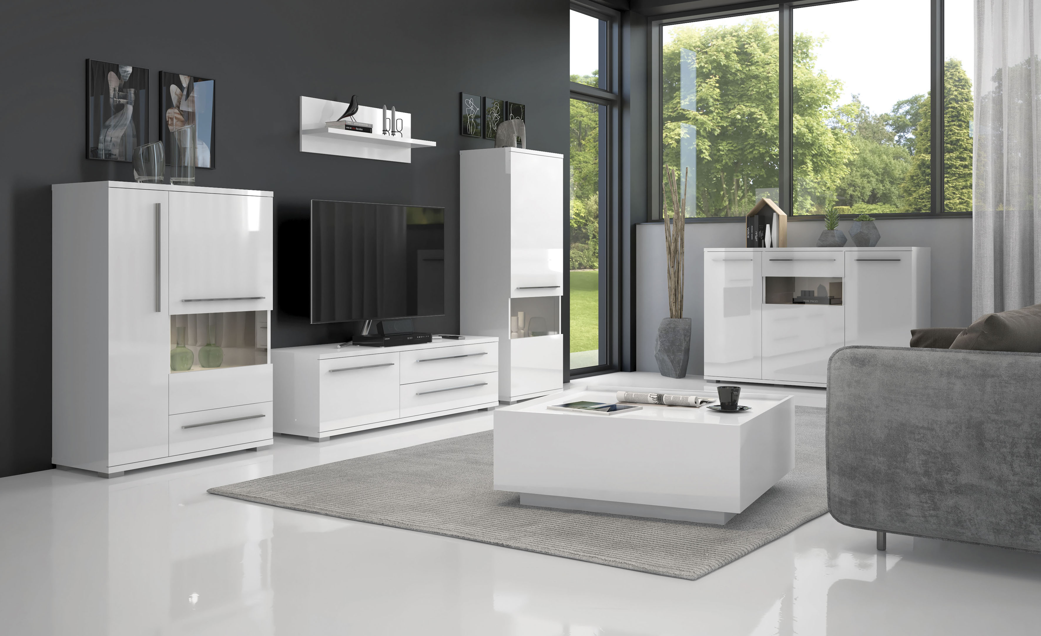 Thumbnail - Places of Style Highboard "Piano Vitrine", UV lackiert, Soft-Close Funktion
