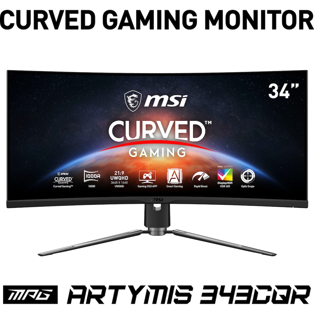 MSI Curved-Gaming-LED-Monitor »MPG Artymis 343CQR«, 86 cm/34 Zoll, 3440 x 1440 px, UWQHD, 1 ms Reaktionszeit, 165 Hz, höhenverstellbar, 3 Jahre Herstellergarantie
