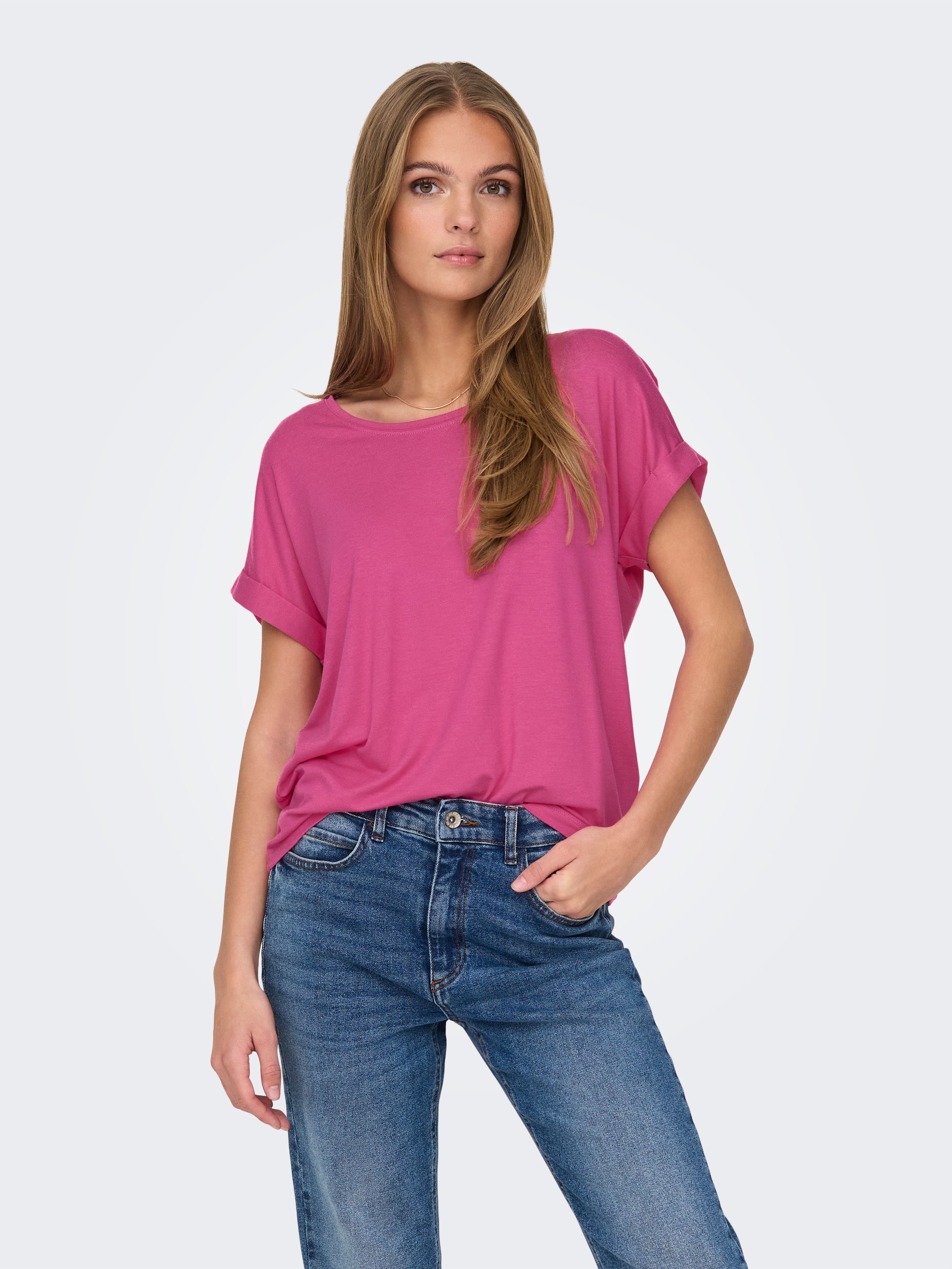 ONLY "ONLMOSTER – T-Shirt mit melierter Optik und elastischem Material" meliert, casual, lässig geschnitten, Viskosemischung, Rundhals