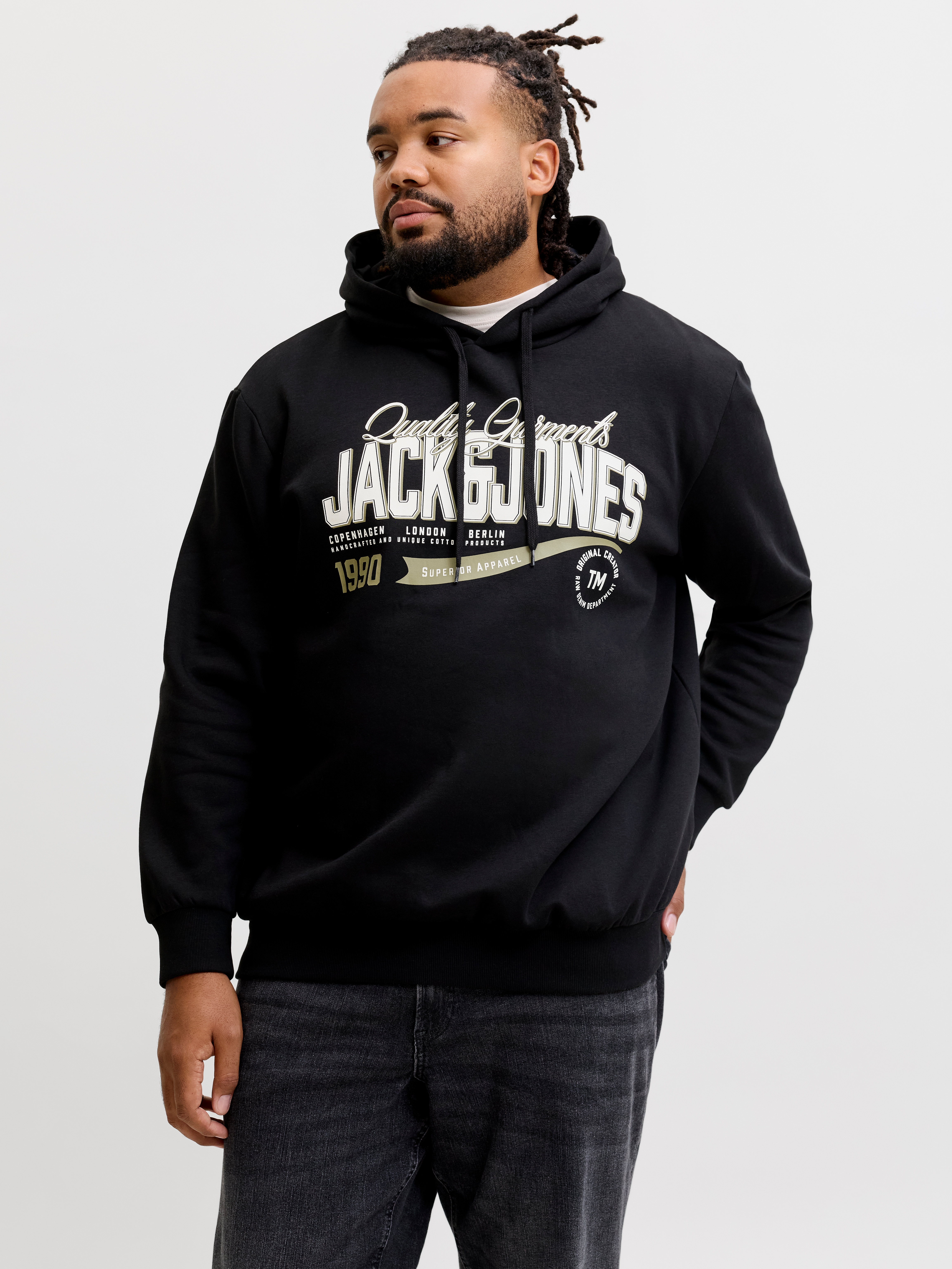 Jack & Jones PlusSize Kapuzensweatshirt "JJELOGO SWEAT HOOD 2 COL AW26 SN PLS", Baumwollmischung, normal geschnitten