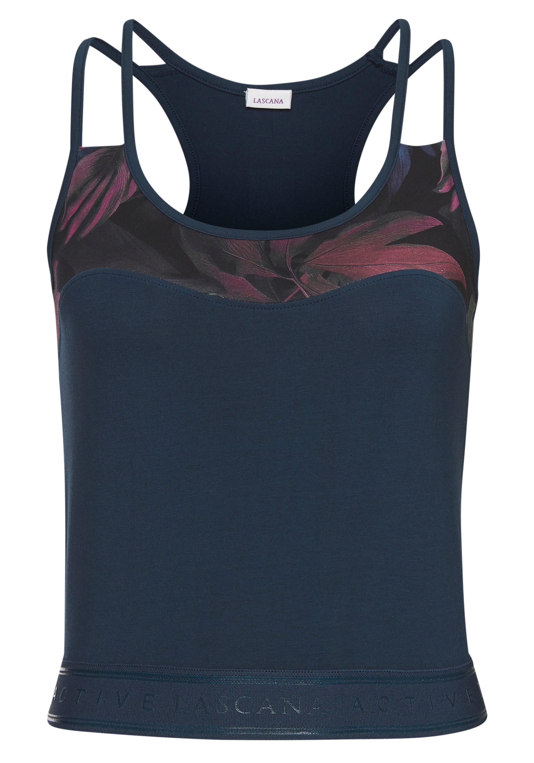 LASCANA ACTIVE Crop-Top, Sporttop mit floralem Einsatz und Racerback günstig online kaufen