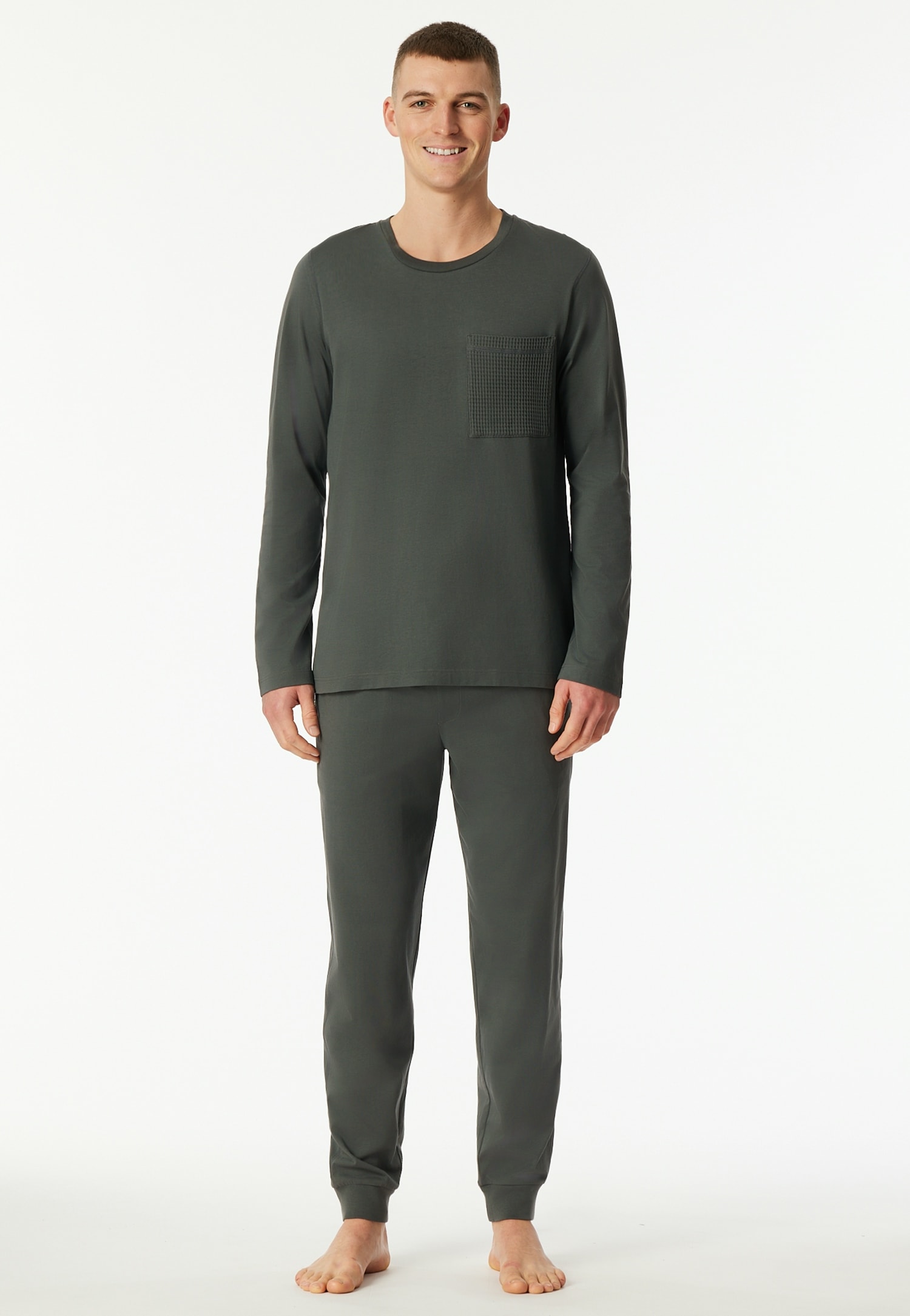 Schiesser "Modern Nightwear" 2 tlg. seitliche Taschen, Brusttasche, Langarm, Baumwolle, Single Jersey