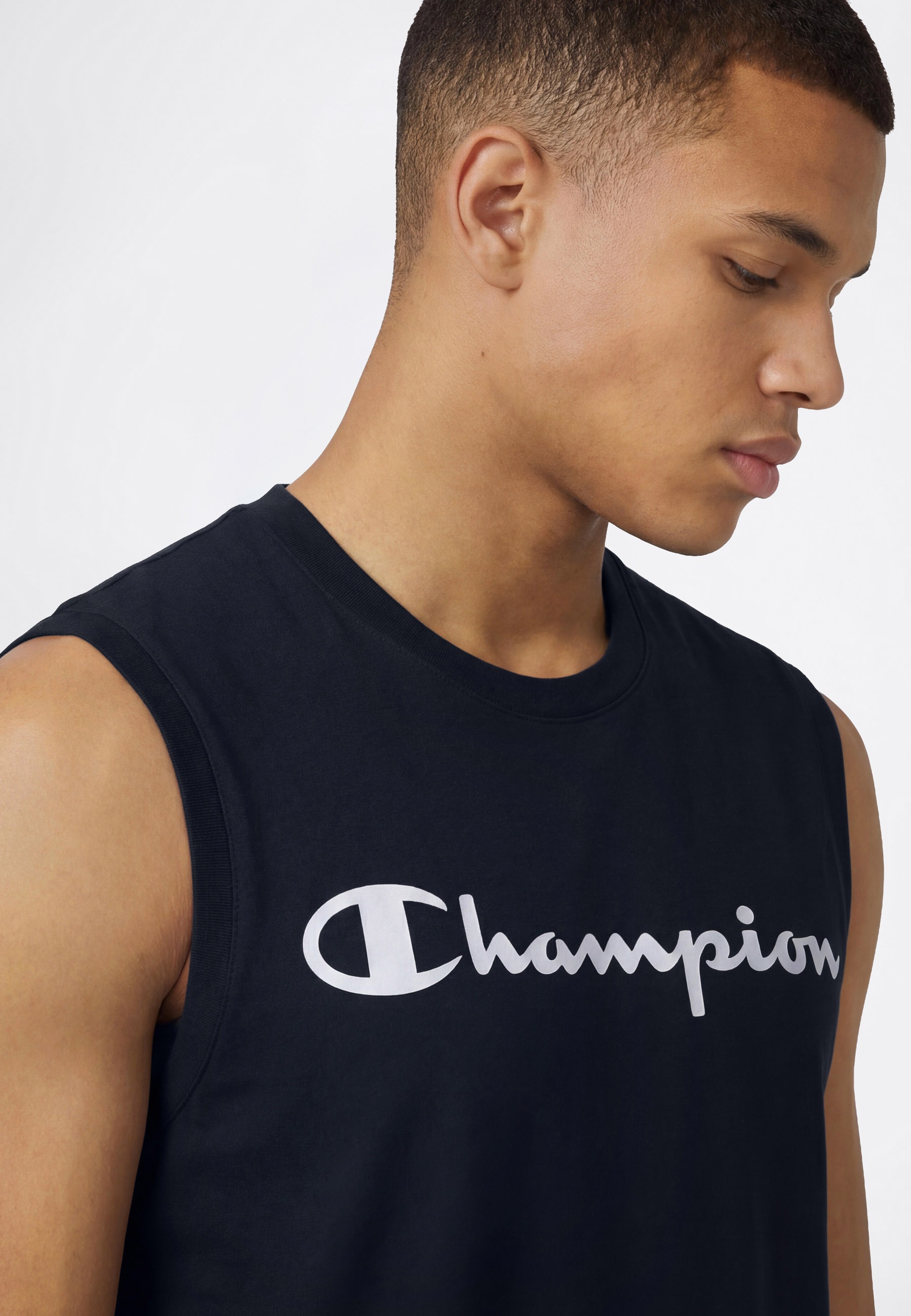 Tanktop CHAMPION "BASICS Sleeveless T-Shirt Large Logo", Herren, Gr. M, nny, Obermaterial: 100% Baumwolle, normal, Rundhals, Tops Tanktop, sportliche Schnittform, sportlicher Stil, mit Rundhalsausschnitt 2