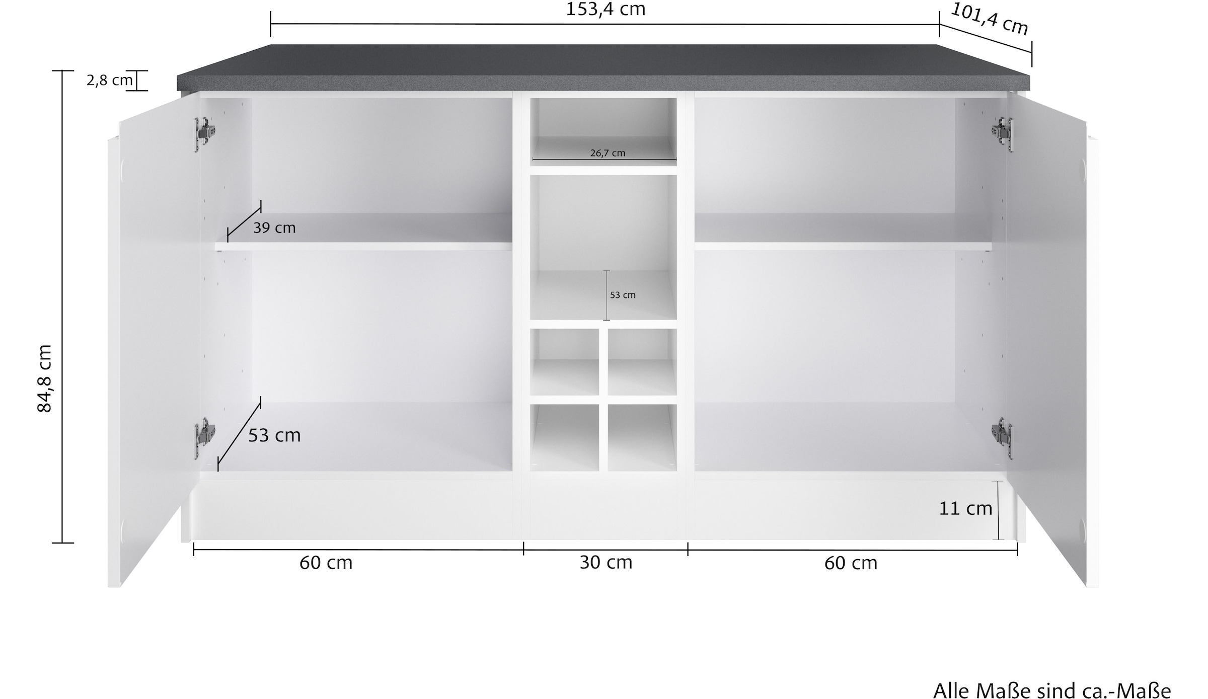 HELD MÖBEL Kücheninsel »Virginia«, Breite 153 cm, MDF-Fronten, Flaschenregal