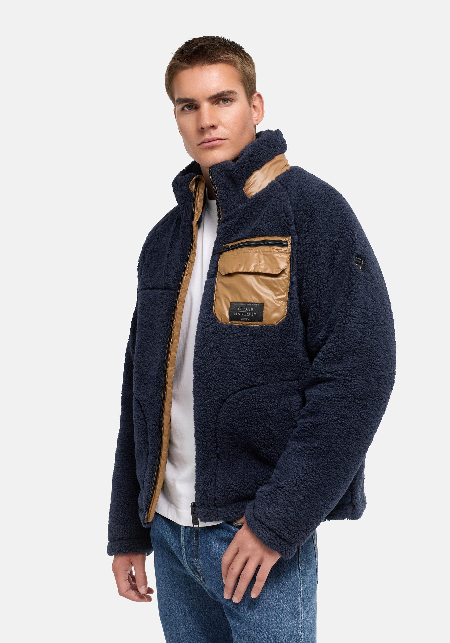 Stone Harbour Plüschjacke "Sorees XX" ohne Kapuze Warme Herren Winterjacke aus weichem Teddy-Fleece