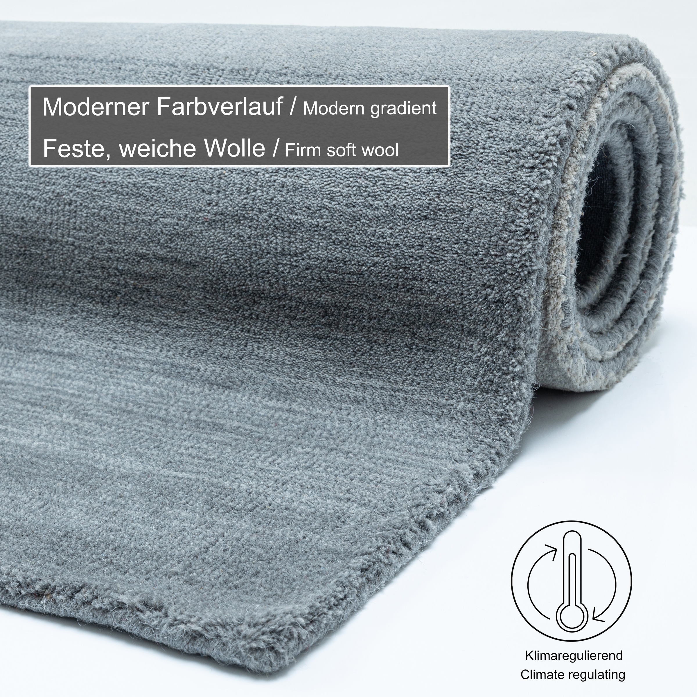 Wollteppich THEKO "Wool Comfort", grau, B:160cm H:15mm L:230cm, Schurwolle, Teppiche, Handweb Teppich, reine Wolle, handgewebt, brilliante Farben, Scandi 3