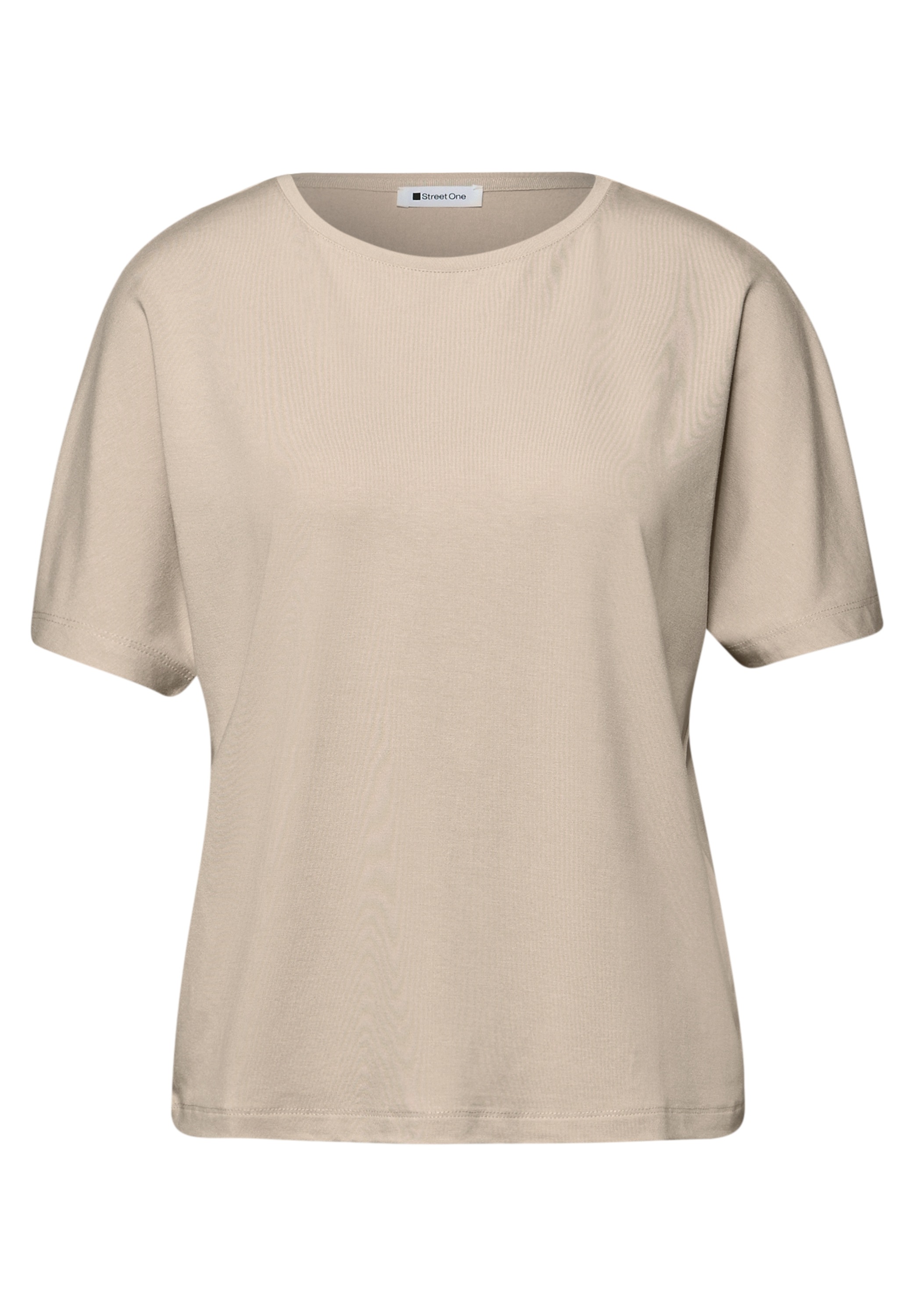 T-Shirt STREET ONE, Damen, Gr. 46, cotton beige, Jersey, Obermaterial: 95% Viskose, 5% Elasthan, unifarben, regular fit normal, Rundhals, Shirts T-Shirt, mit Stretchanteil 2